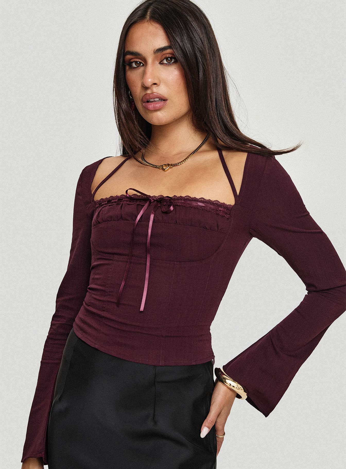 Trynia Long Sleeve Top Burgundy Sale Footlocker