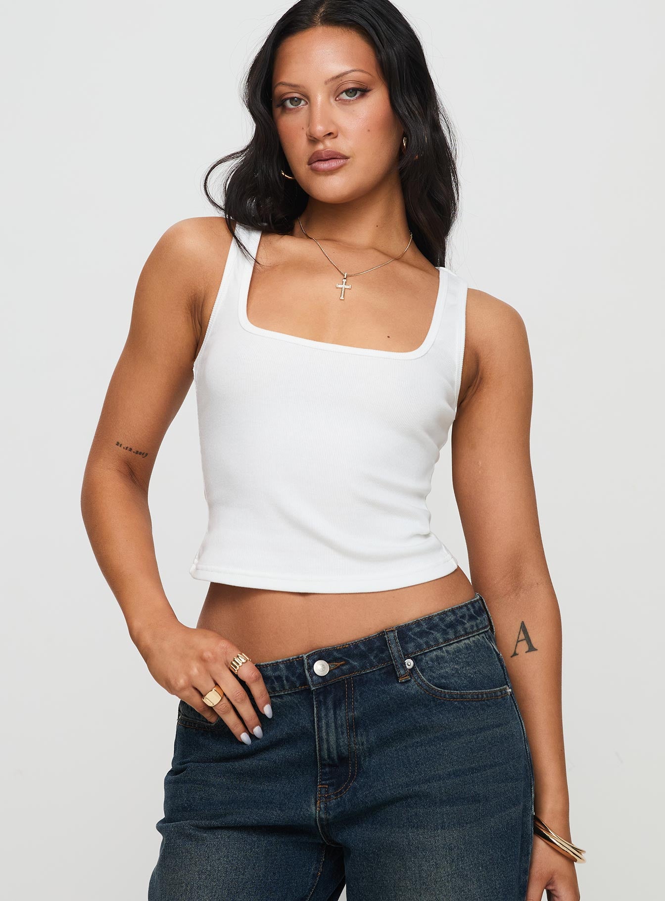 Baseline Square Neck Rib Tank Top White Visa Payment Cheap Pice