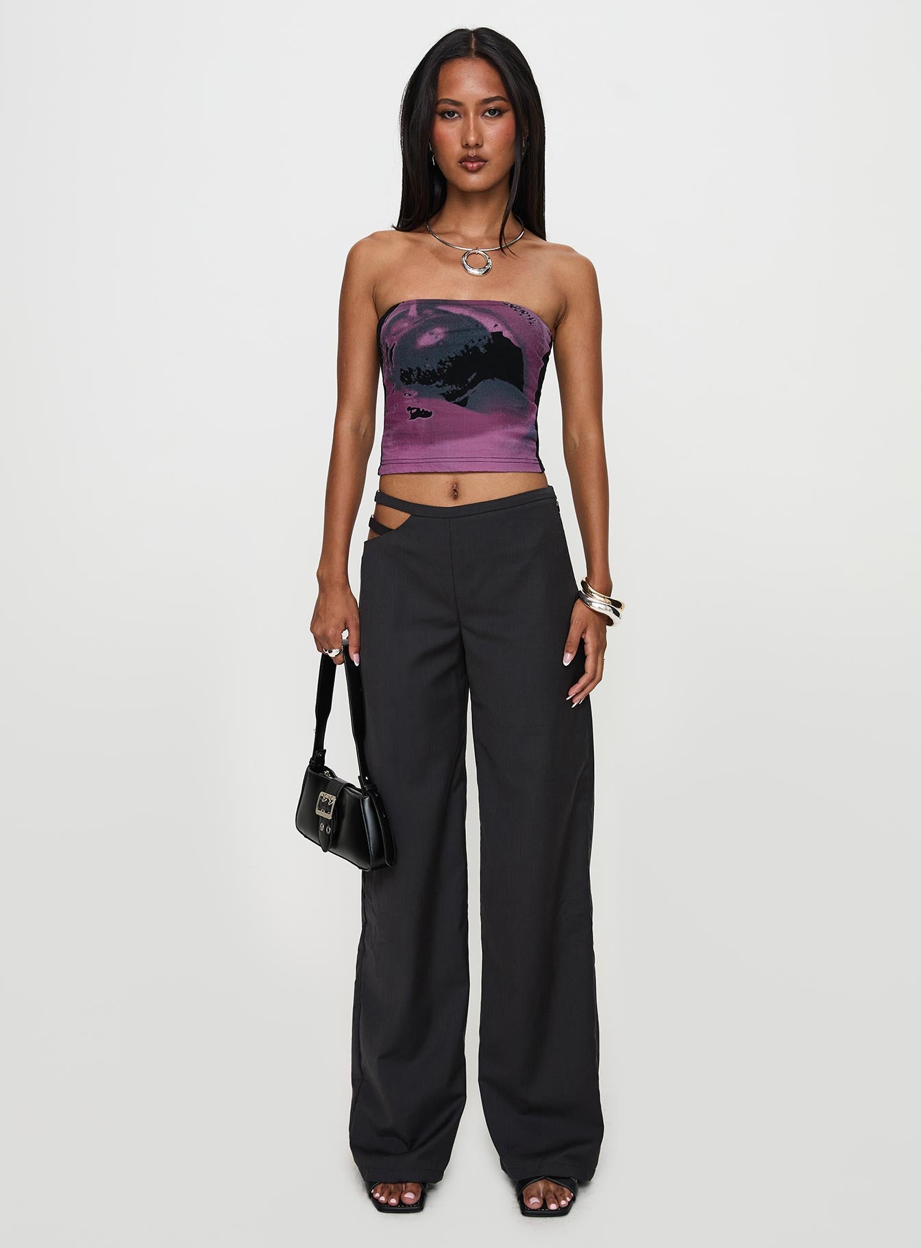 Nights Like This Cut Out Buckle Detail Pants Charcoal Inexpensive For Sale