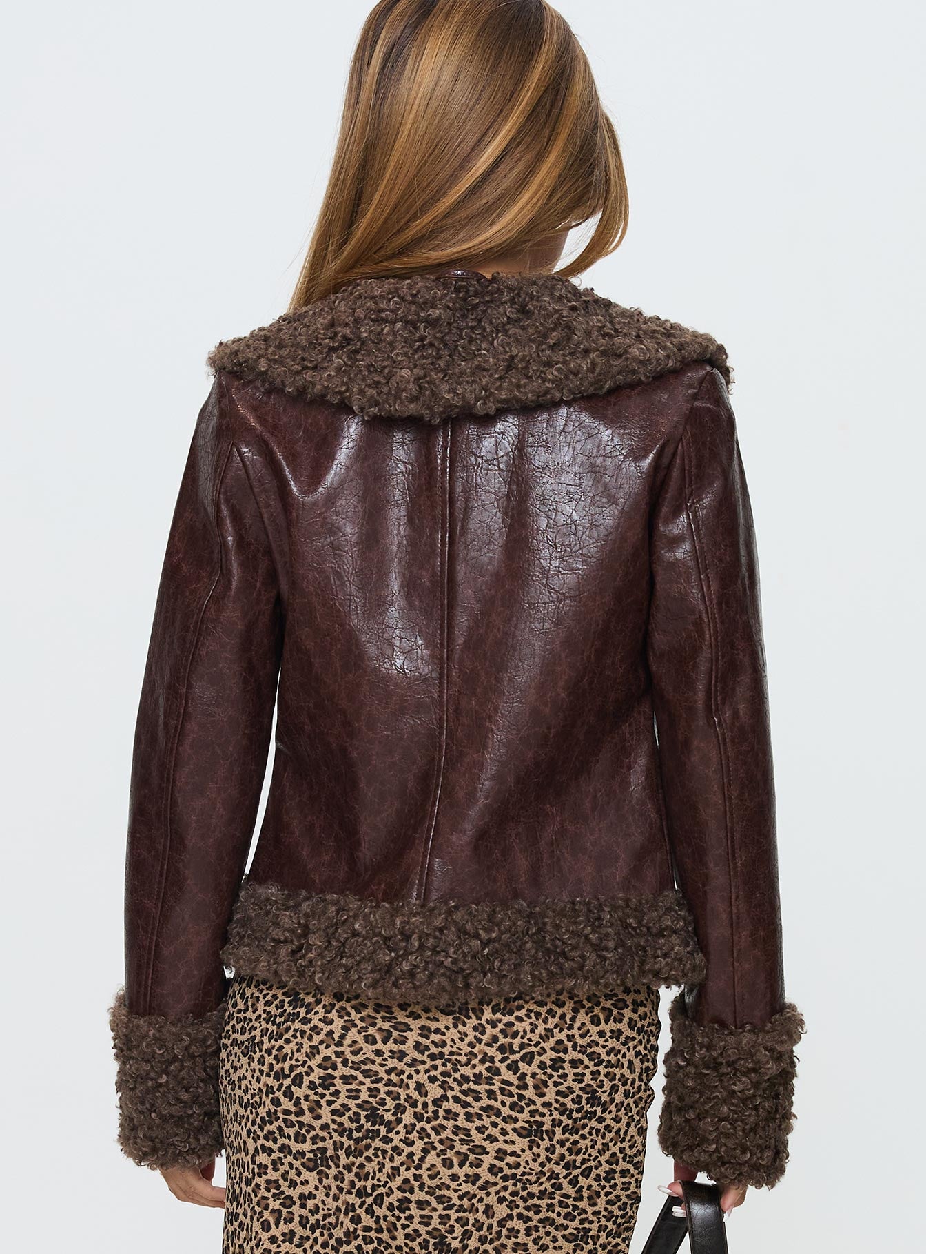 Found A Reason Faux Leather Jacket Brown Free Shipping Sast