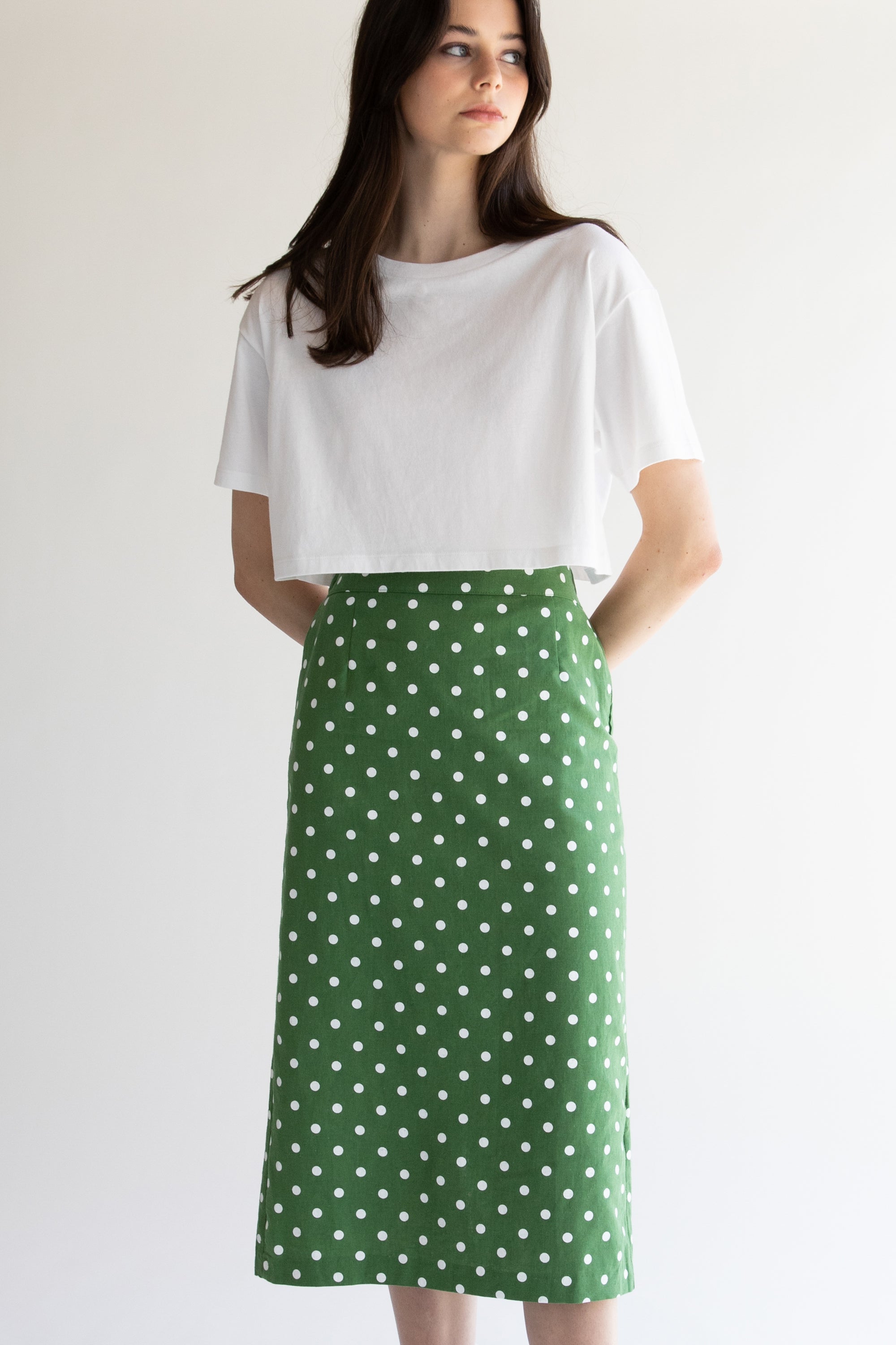 POLKA DOT COTTON LINEN SKIRT Huge Surprise Cheap Pice