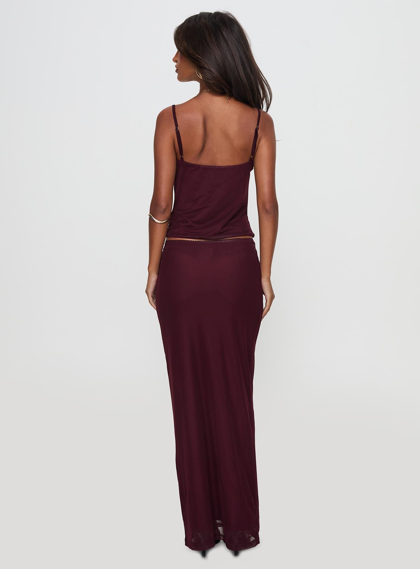 Reiko Lace Trim Tie Front Maxi Set Burgundy Online Online With Mastercard