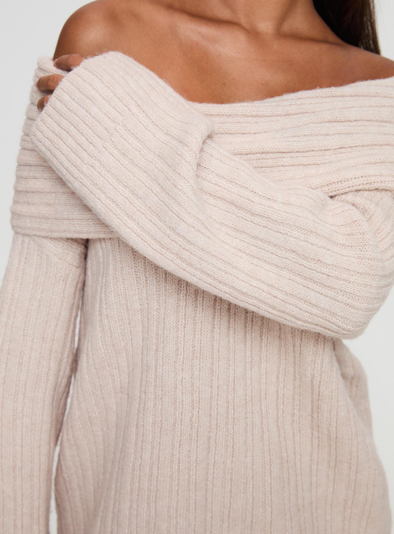 Mirrelle Off Shoulder Knit Sweater Beige Discount Best Store To Get