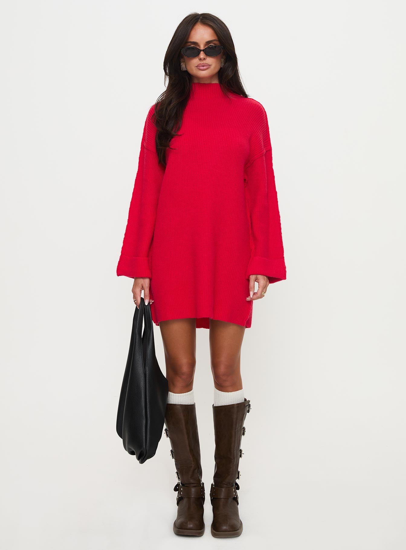 Weslie Long Sleeve Knit Mini Dress Red Shipping Outlet Store Online