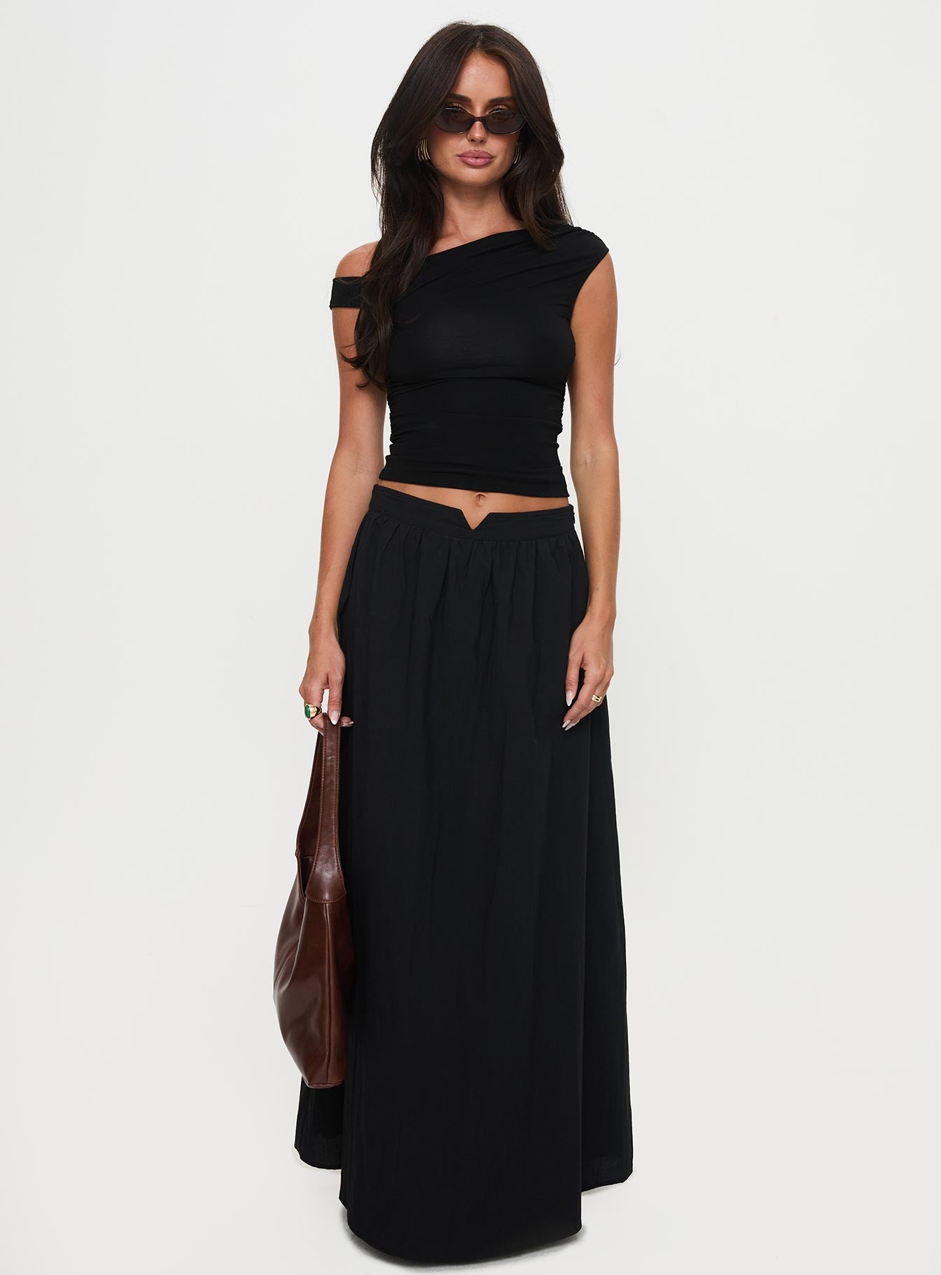 Rennata Gathered Mid Rise Maxi Skirt Black Free Shipping Largest Supplier