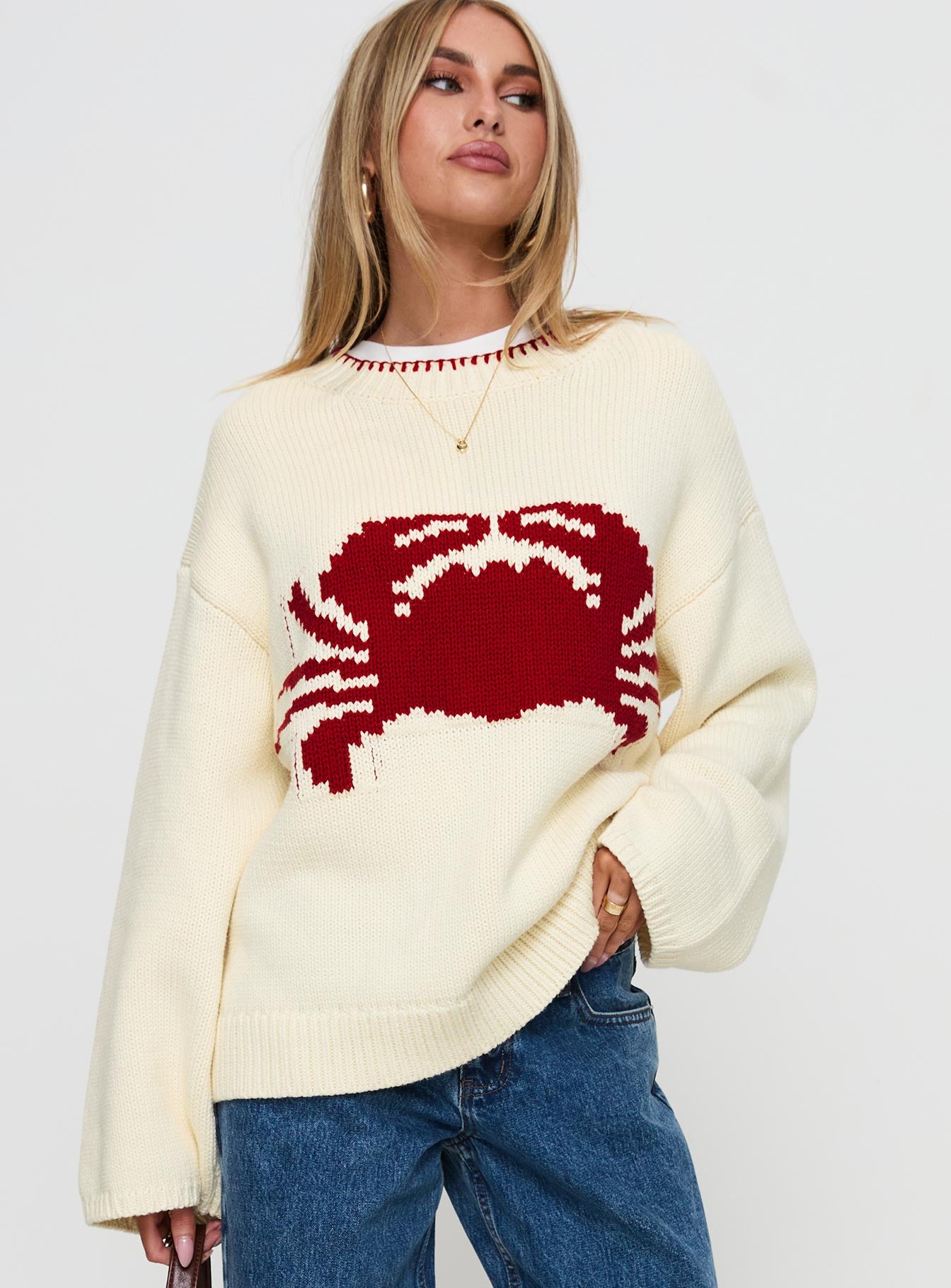 Coastlines Knit Sweater Cream / Red Good Selling Cheap Pice