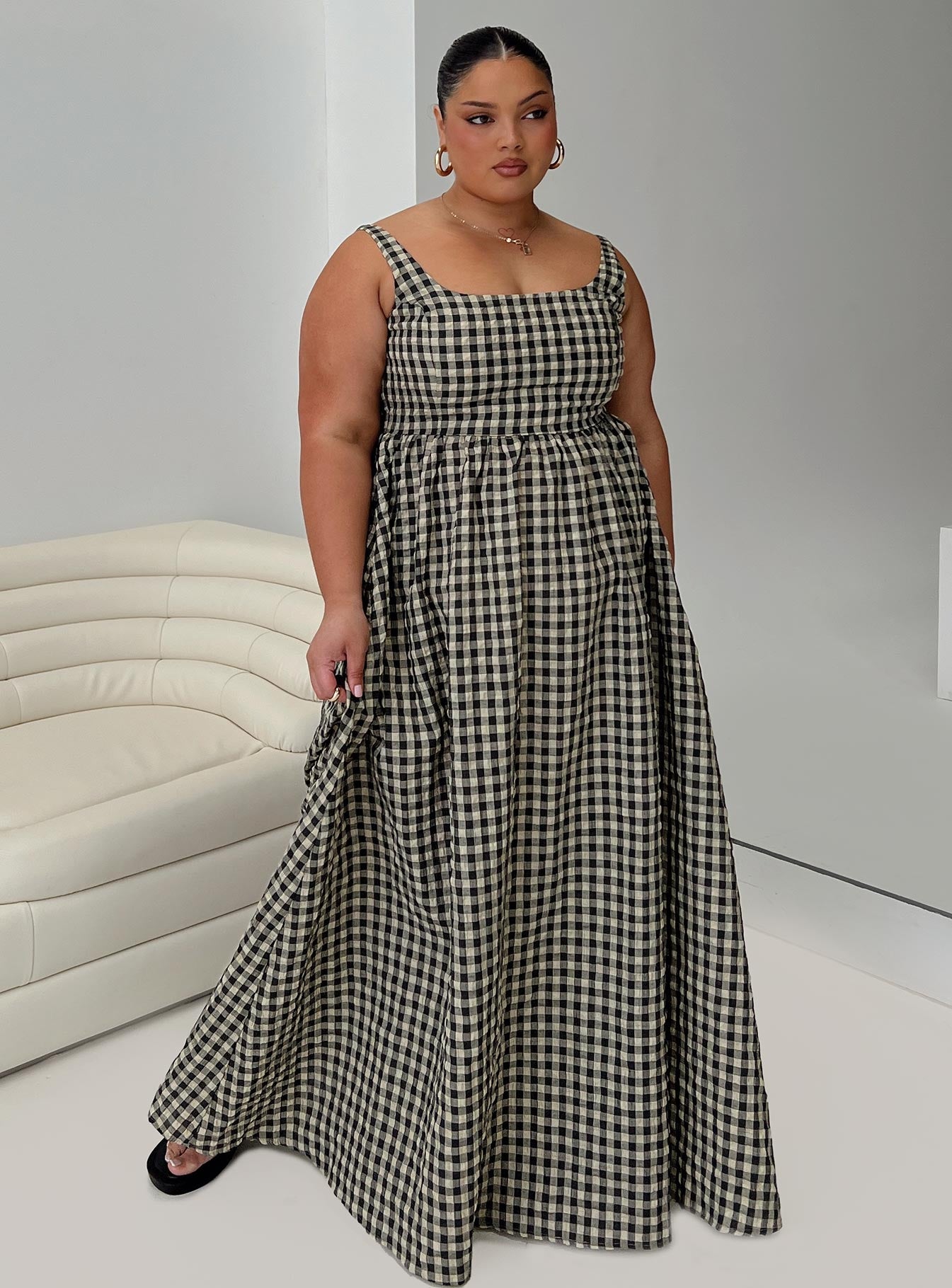 Cartmel Check Maxi Dress Black / Cream Curve Best Pices