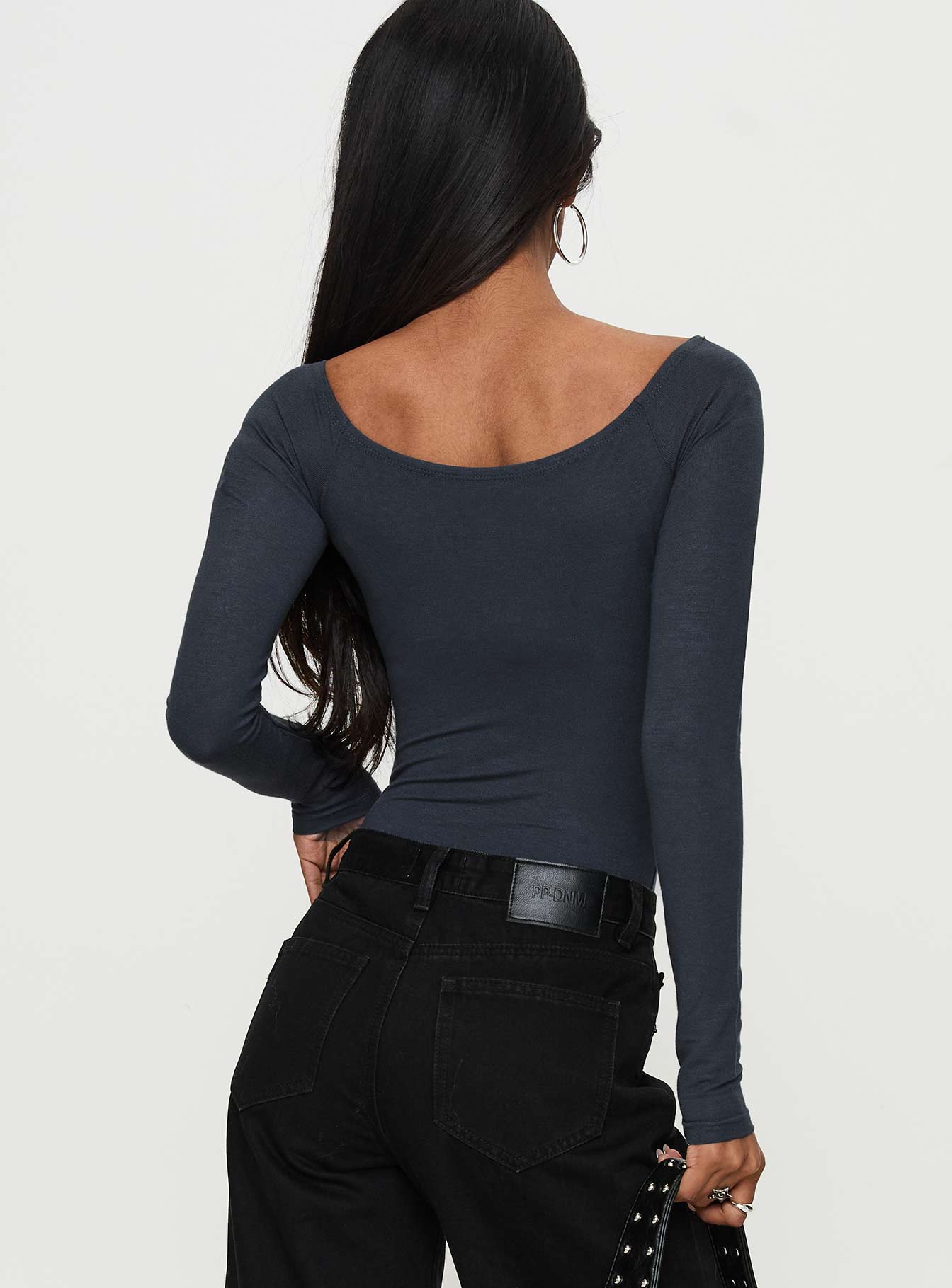 Heart Mend Long Sleeve Off The Shoulder Bodysuit Blue Reliable For Sale