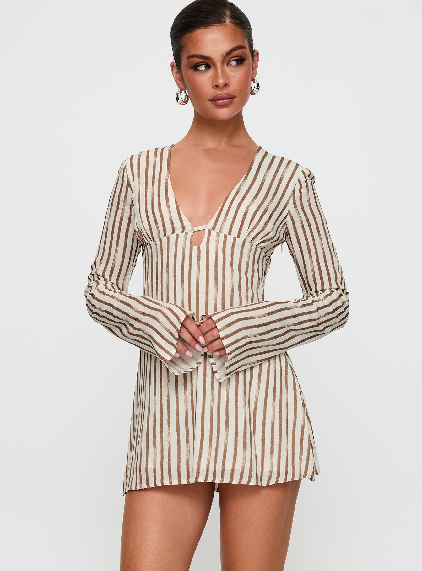 The Good Life Mini Dress Brown / White Stripe Outlet Newest