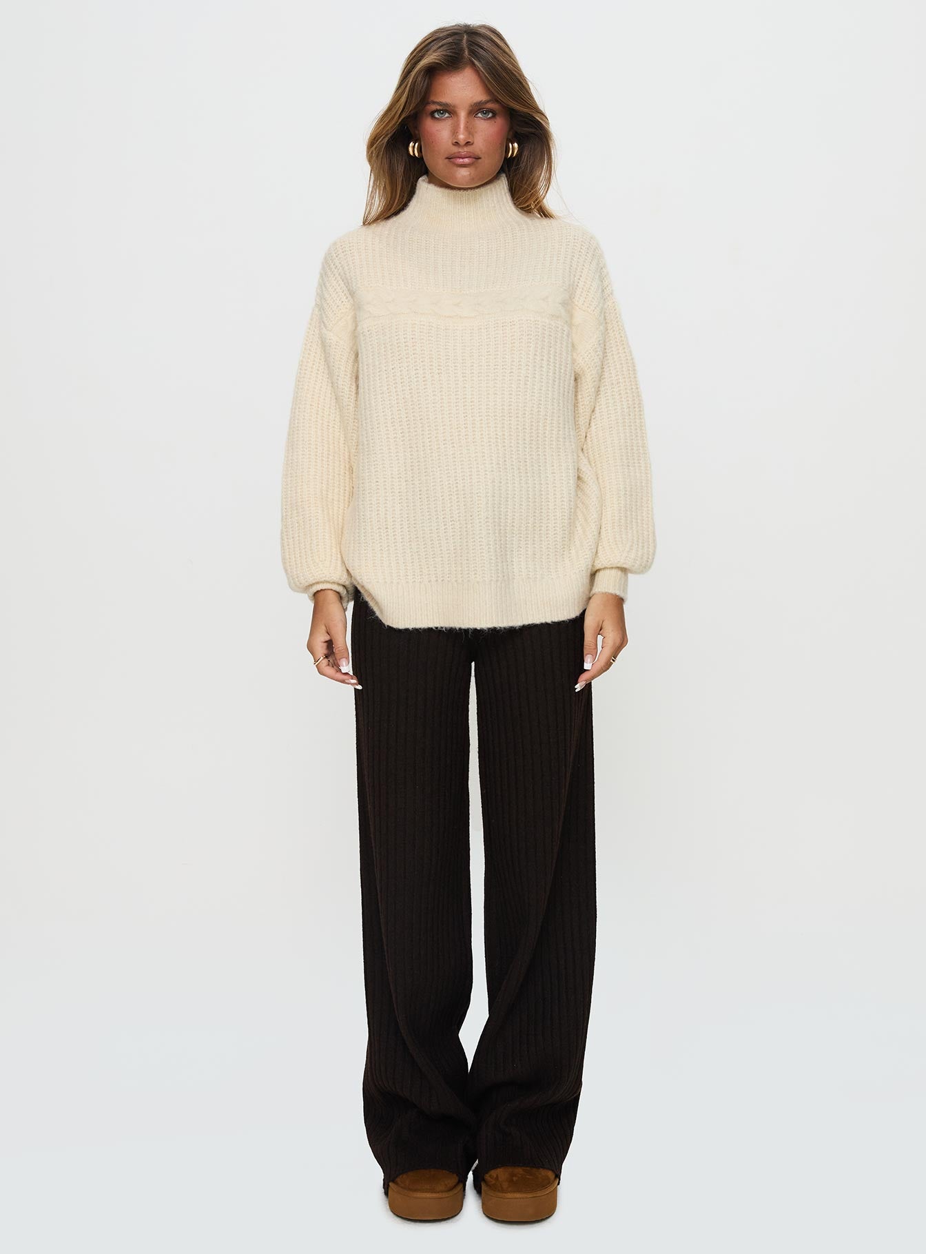 Wistfully Funnel Neck Knit Sweater Cream Official Sale Online