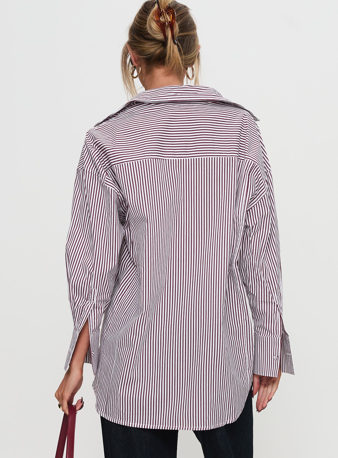 Takes You Far Shirt Burgundy Stripe Discounts