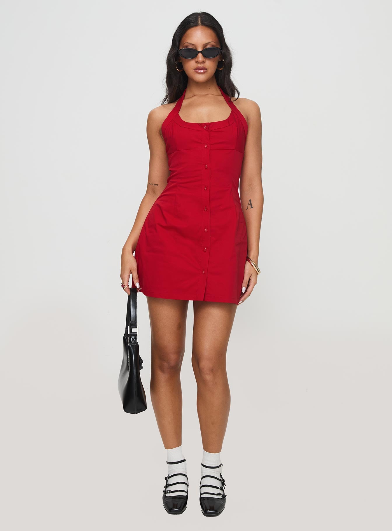 Mallorie Halter Mini Dress Red Petite Low Pice For Sale