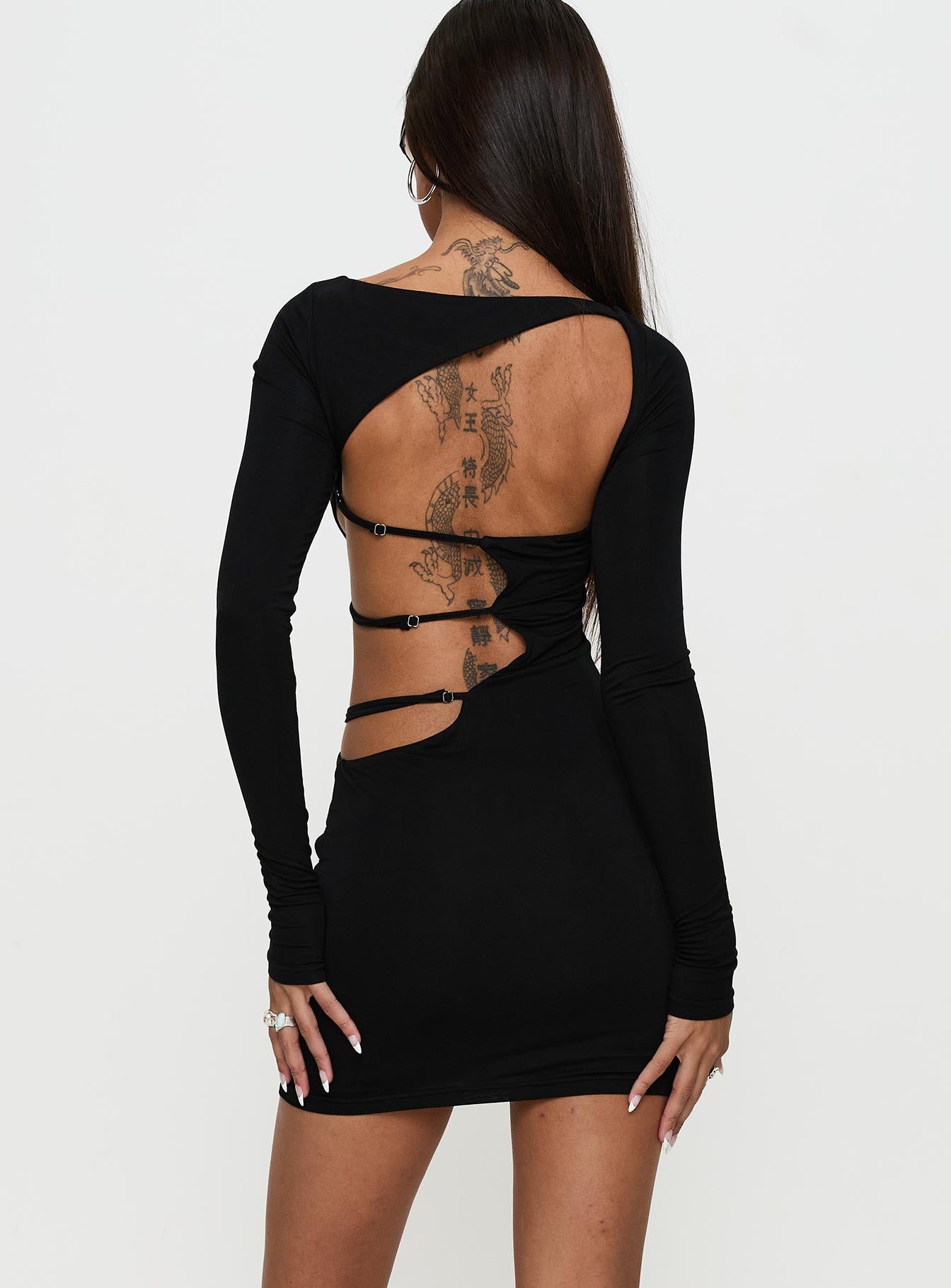 Rowin Long Sleeve Cut Out Mini Dress Black Discount Latest Collections