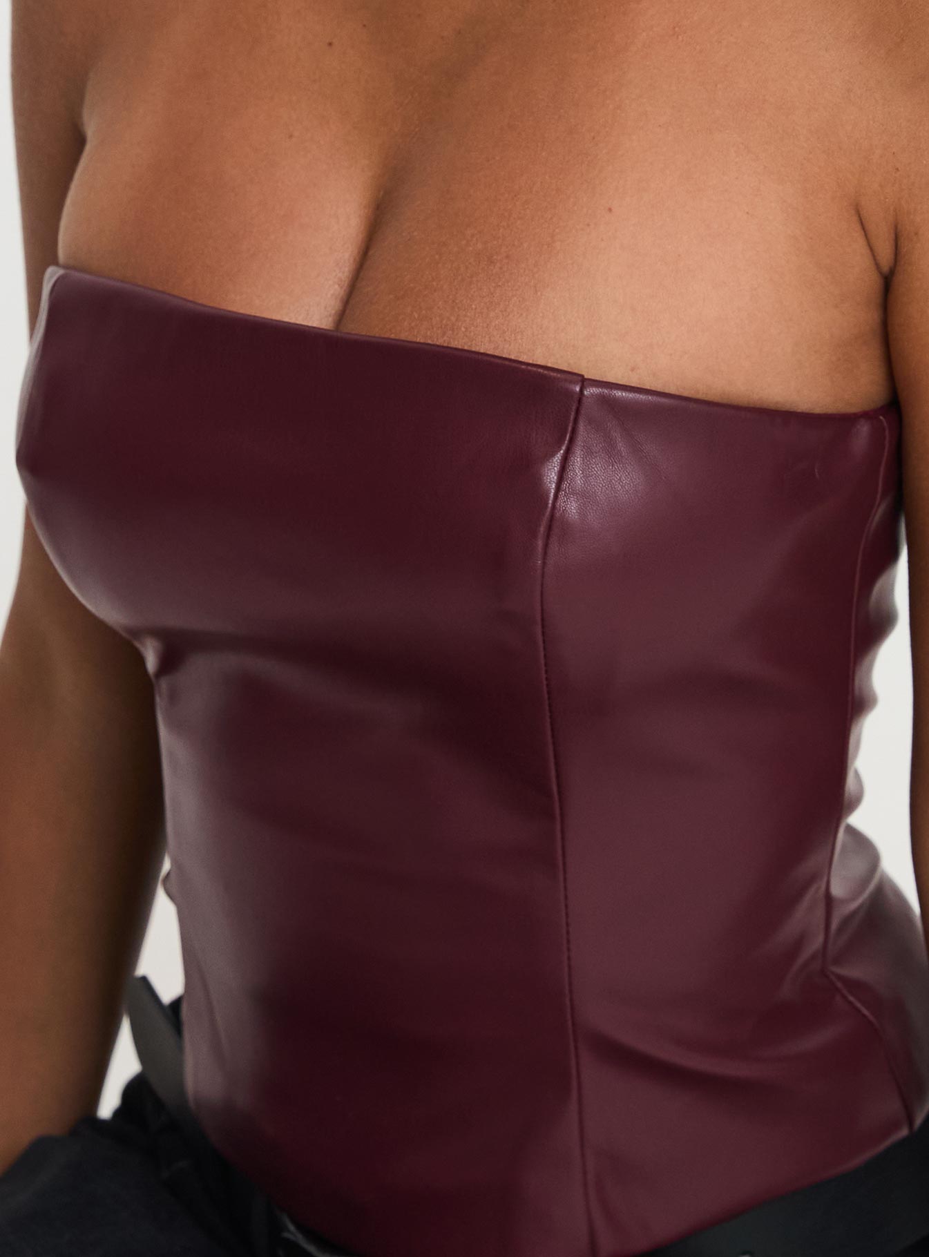 Oaklee Strapless Faux Leather Top Burgundy Looking For Online