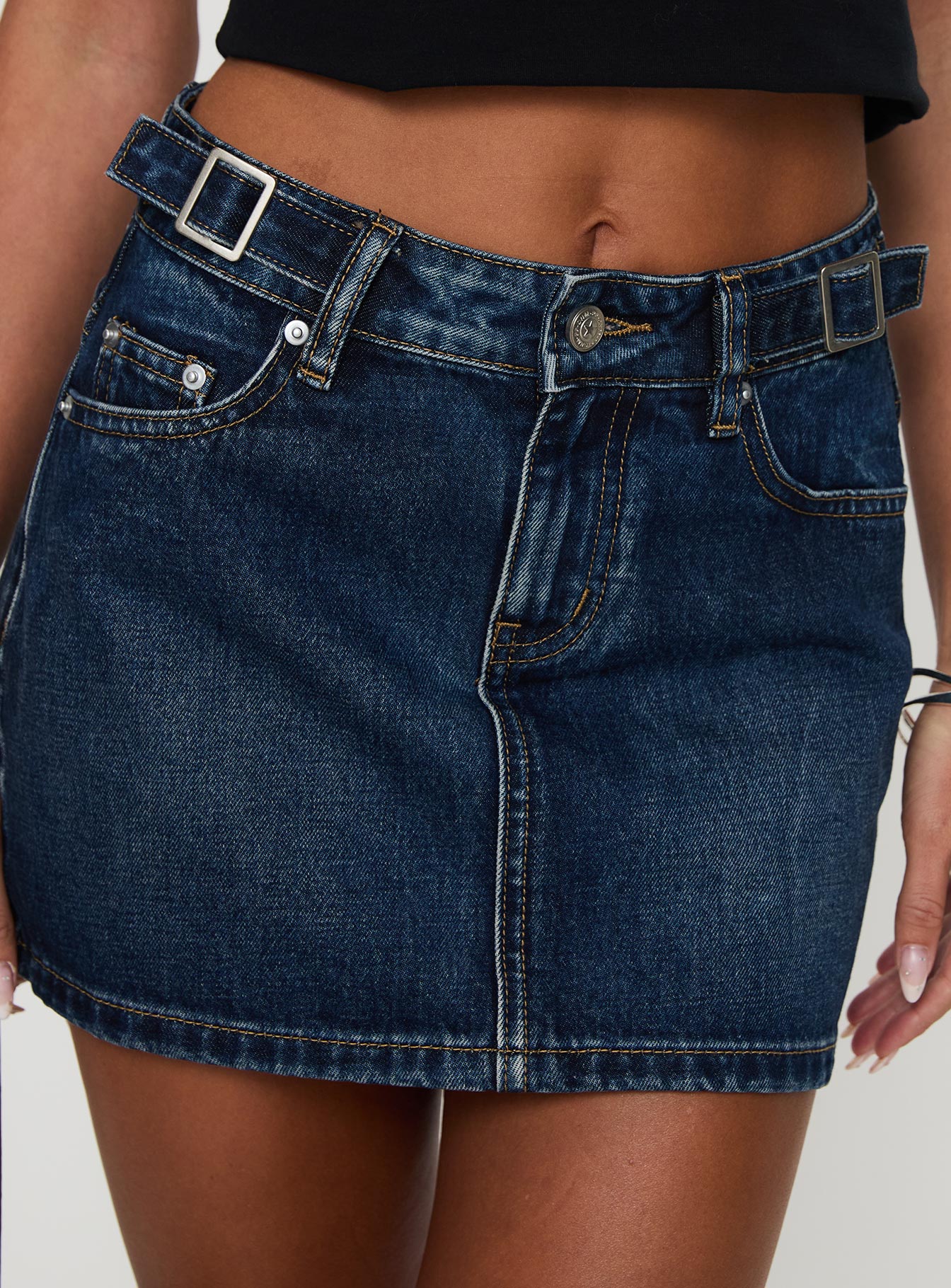 Monti Buckle Denim Mini Skirt Mid Blue Cheap Sale Footlocker Pictures