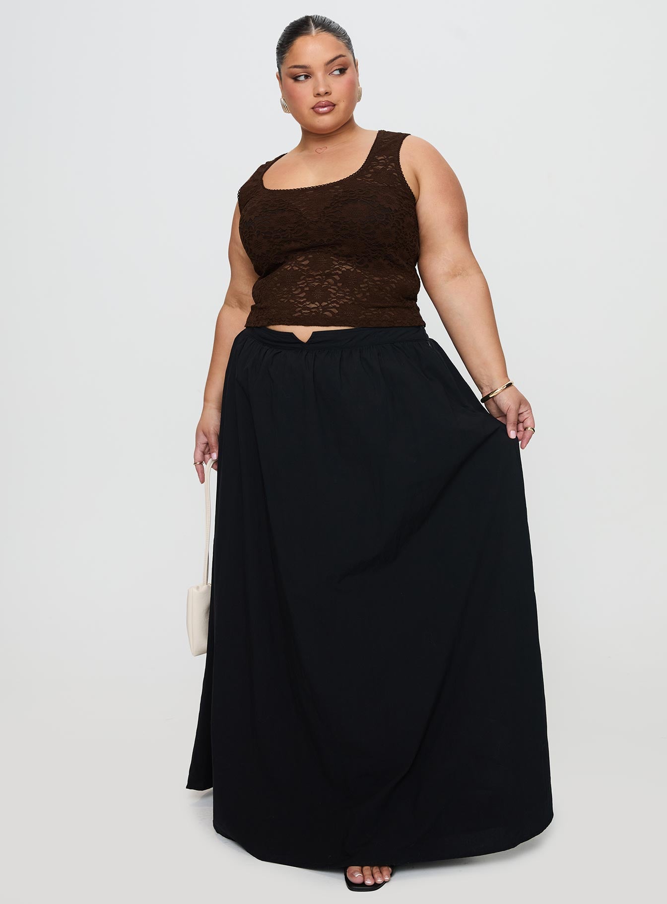 Rennata Gathered Mid Rise Maxi Skirt Black Free Shipping Largest Supplier