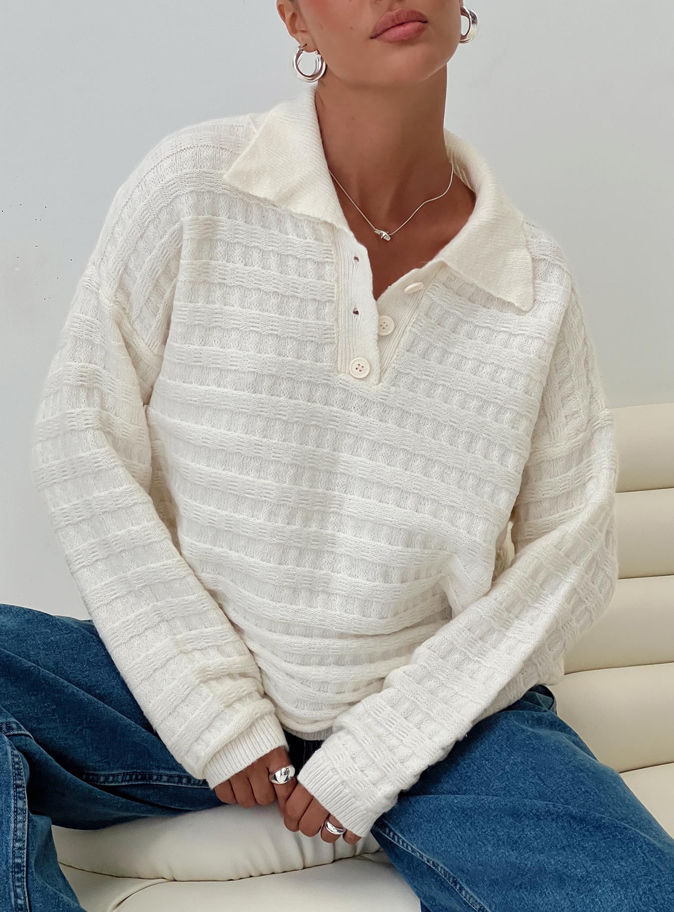 Autumnal Collared Sweater Cream Clearance Clearance Store