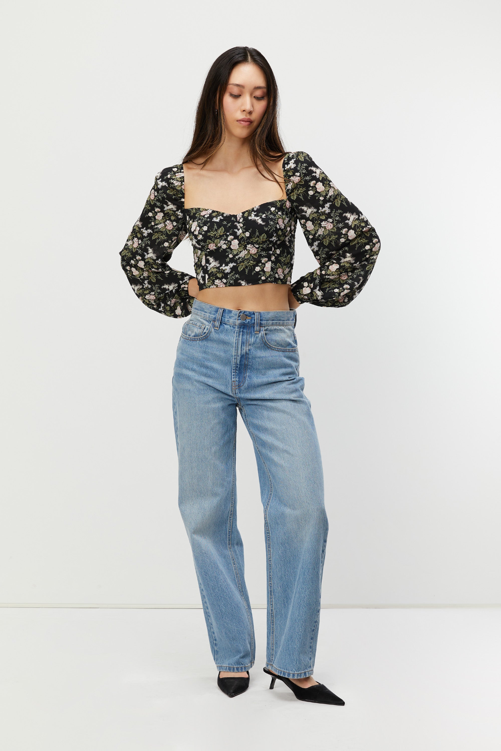 FLORAL PUFF SLEEVE TOP Outlet Reliable