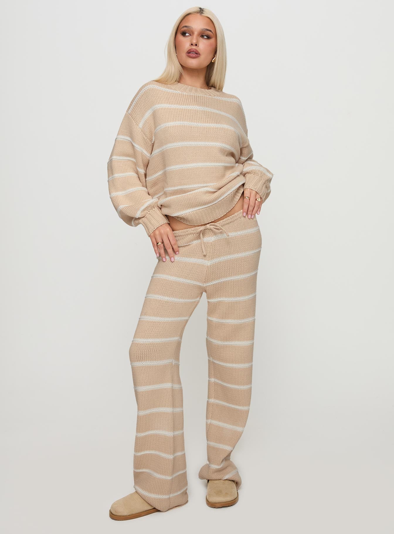 Read Your Mind Knit Pant Cream Stripe View For Sale