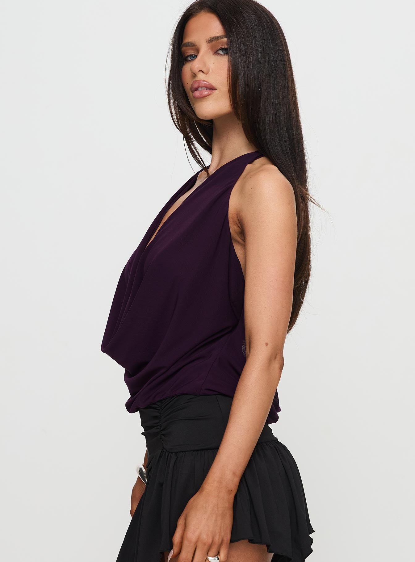 Carefree Days Cowl Neck Top Purple Outlet Official