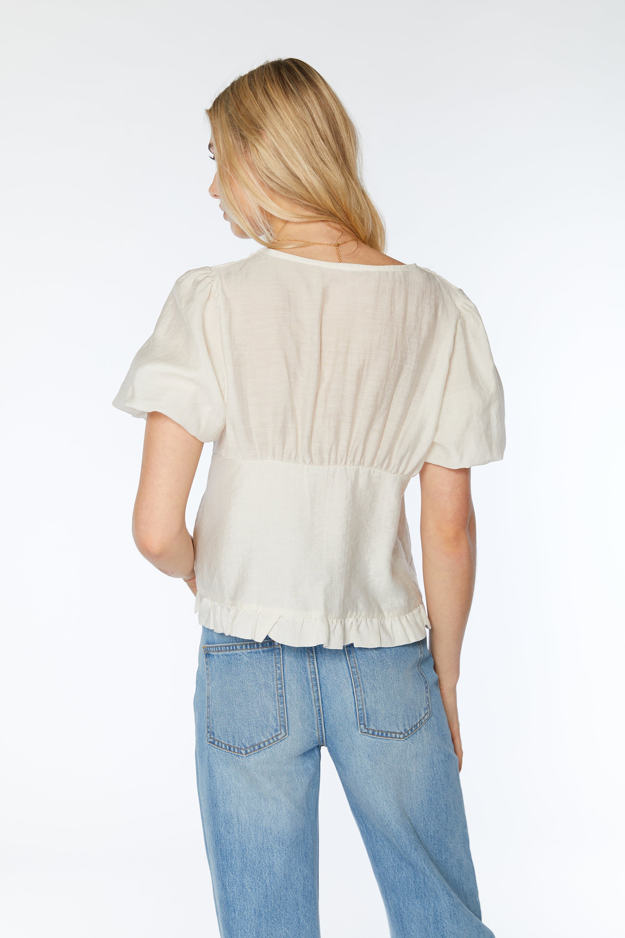 PUFF SLEEVE BUTTON FRONT TOP High Quality For Sale