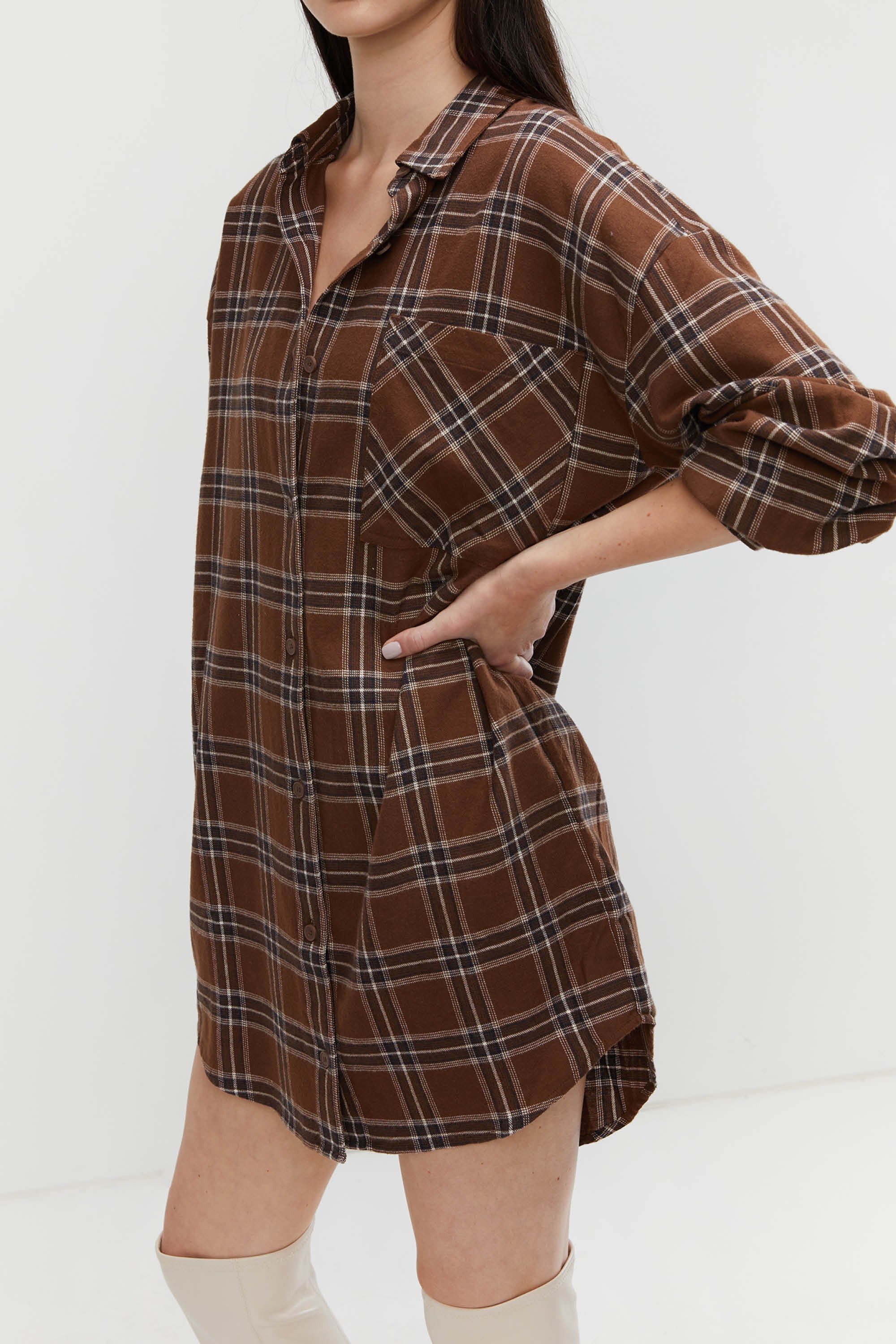 PLAID SHIRT DRESS Discount Popular