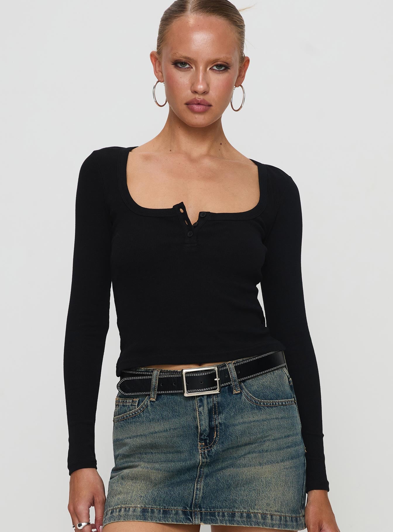 Daphine Long Sleeve Top Black Outlet Collections