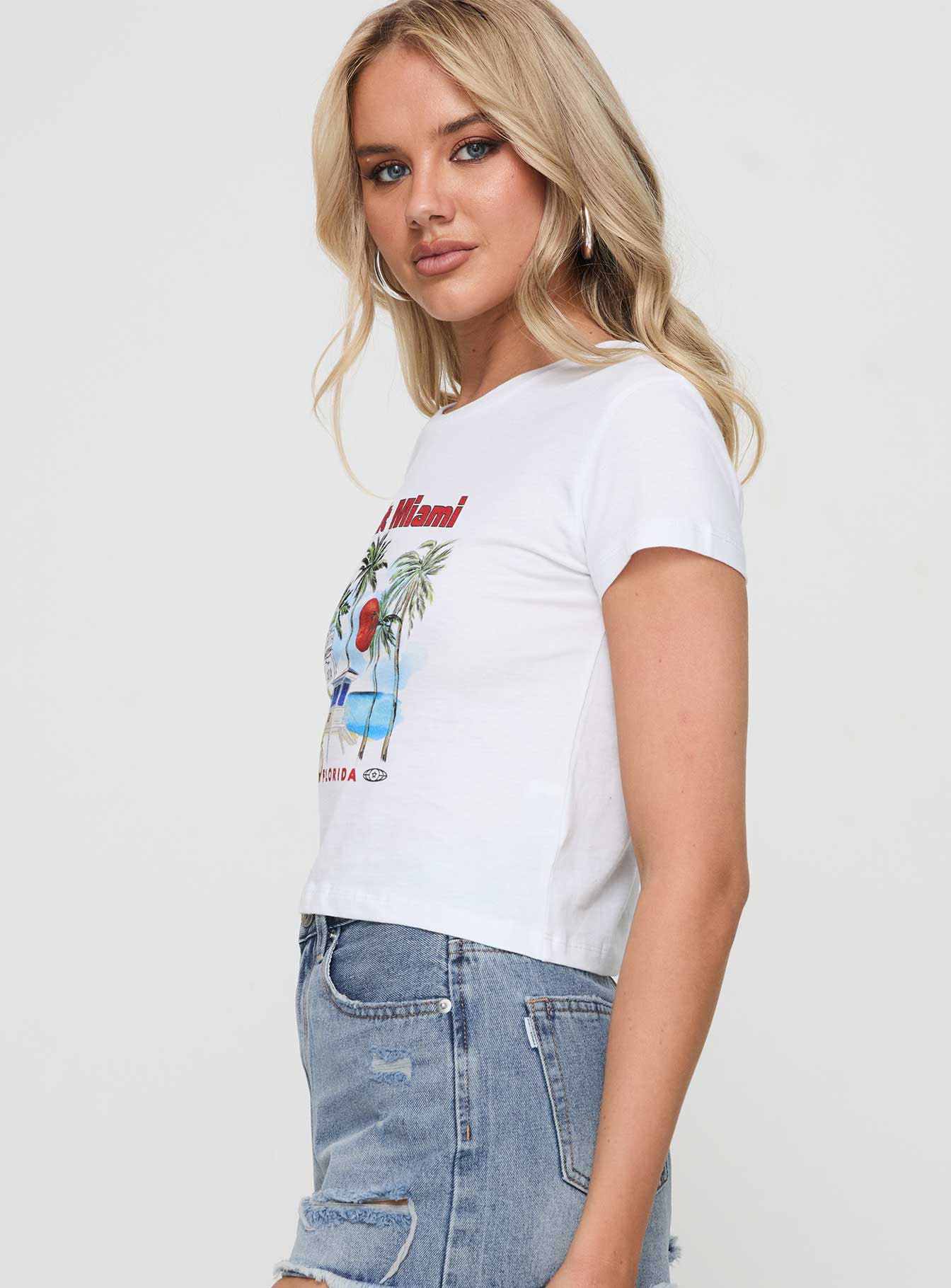 Visit Miami Graphic Tee White Low Pice Sale Online