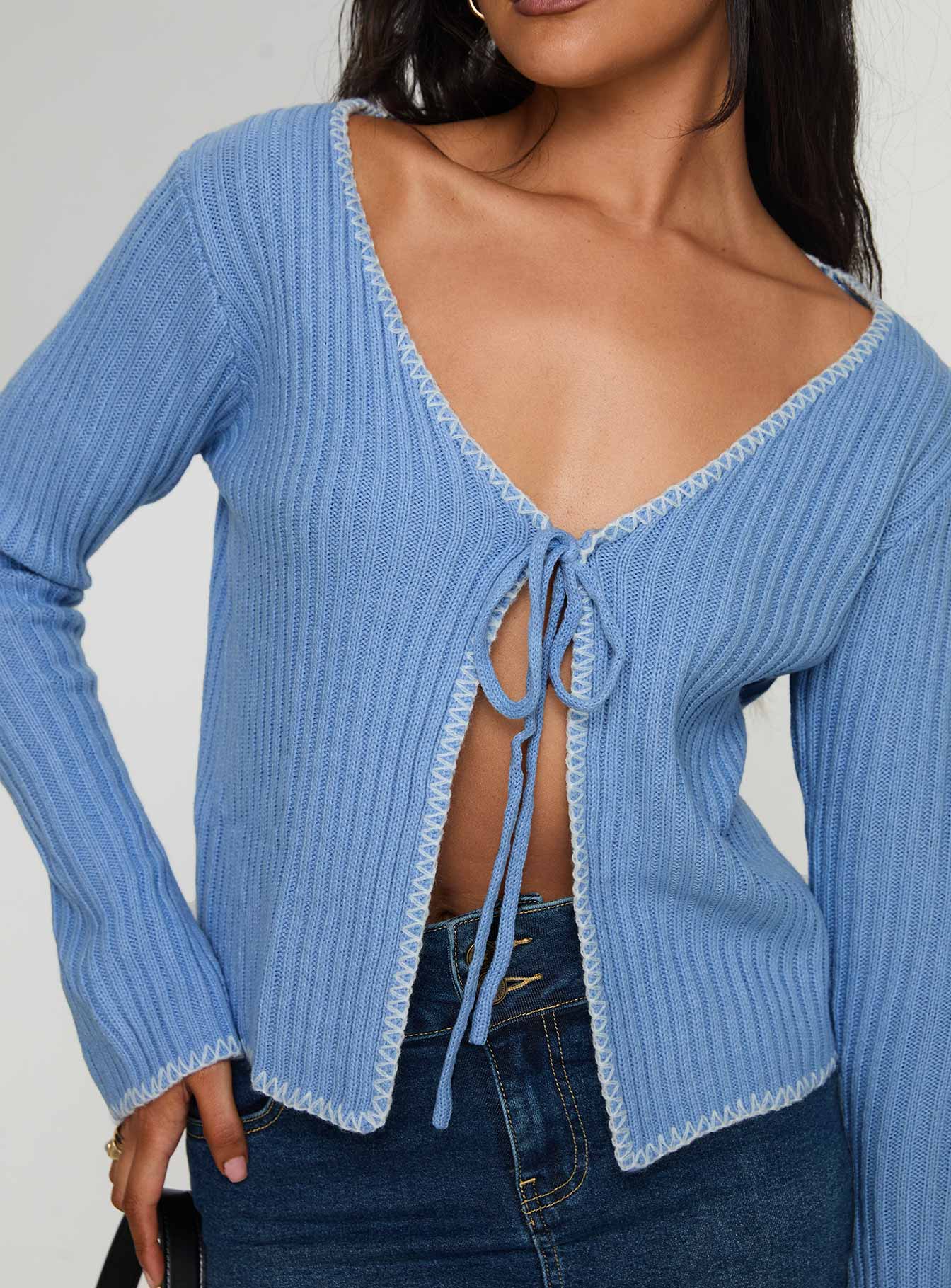 Jaimee Tie Up Knit Top Blue Buy Cheap 2025 Newest