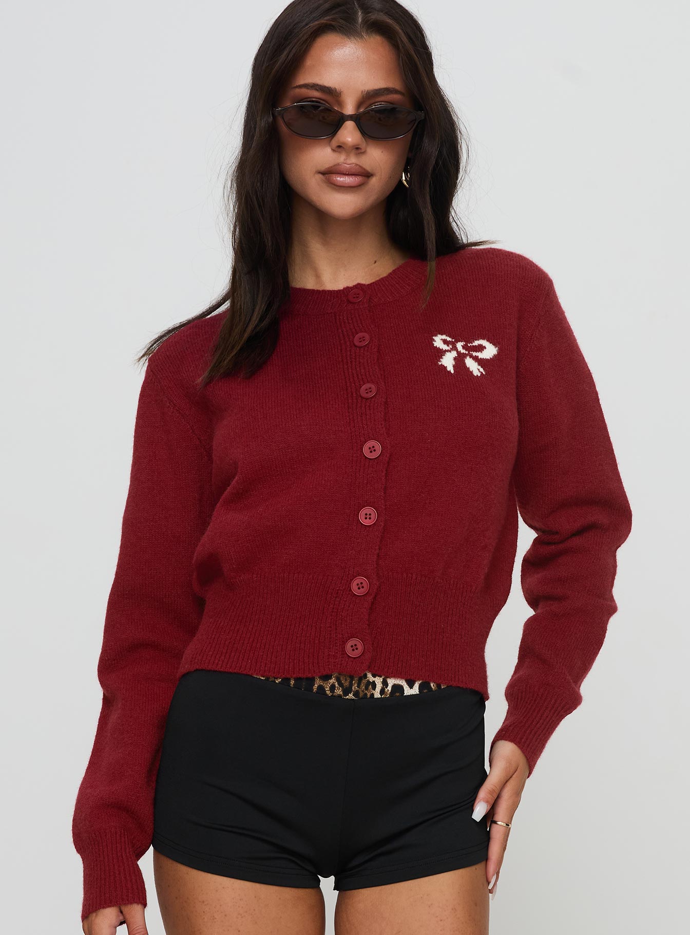 With A Bow Cardigan Red Limited Edition Cheap Pice