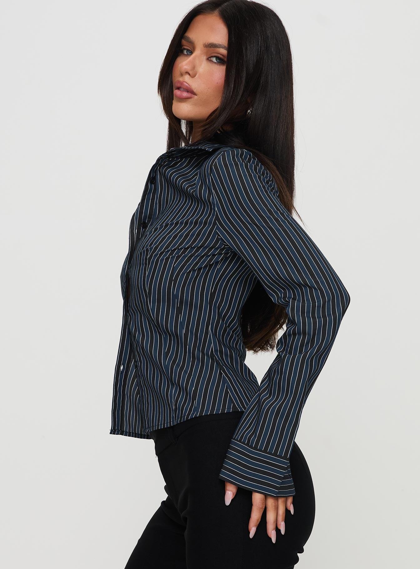 Theroux Long Sleeve Top Navy Pinstripe Best For Sale