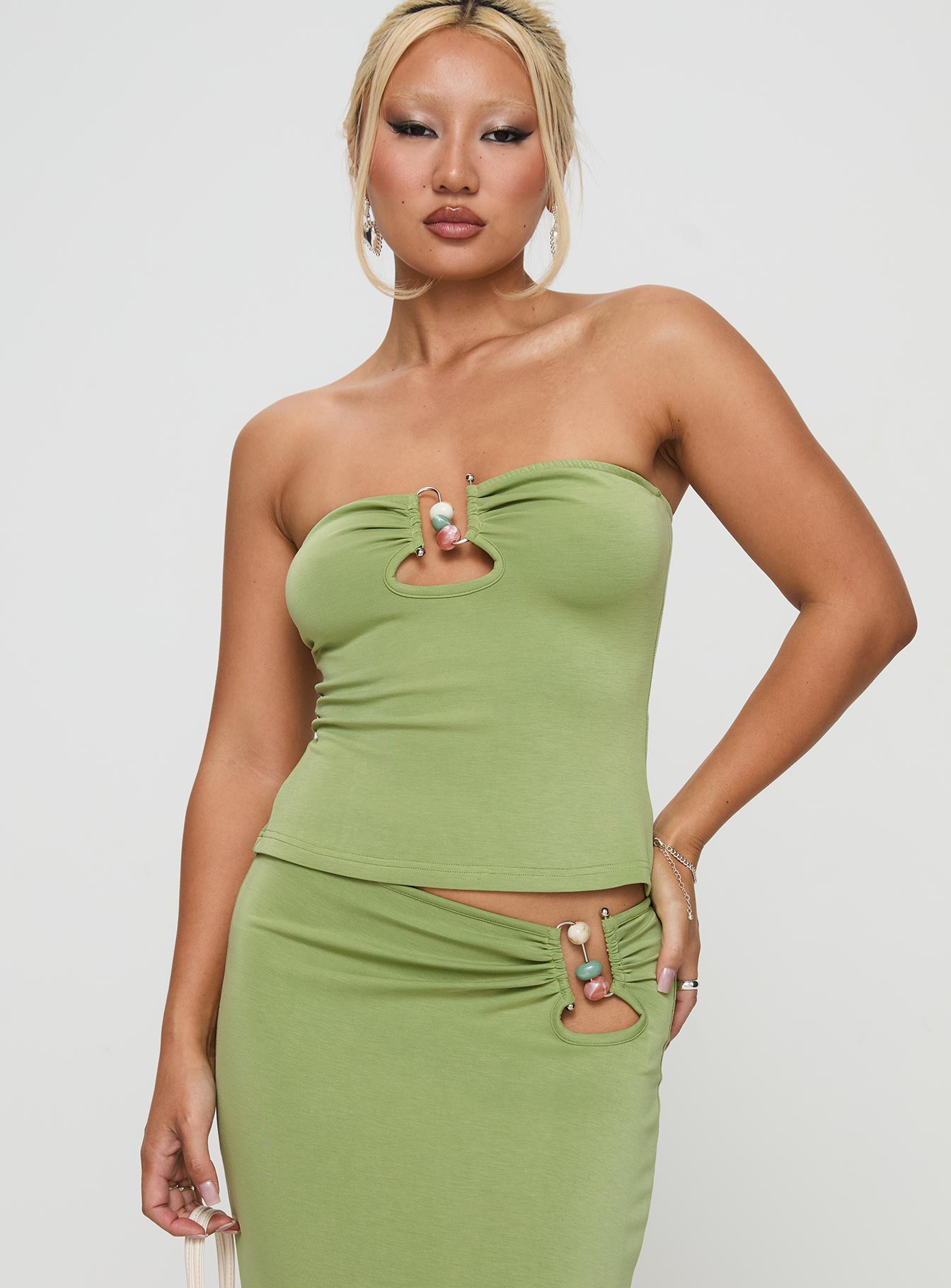 Sun Chaser Strapless Top Green Cheap Sale 2025