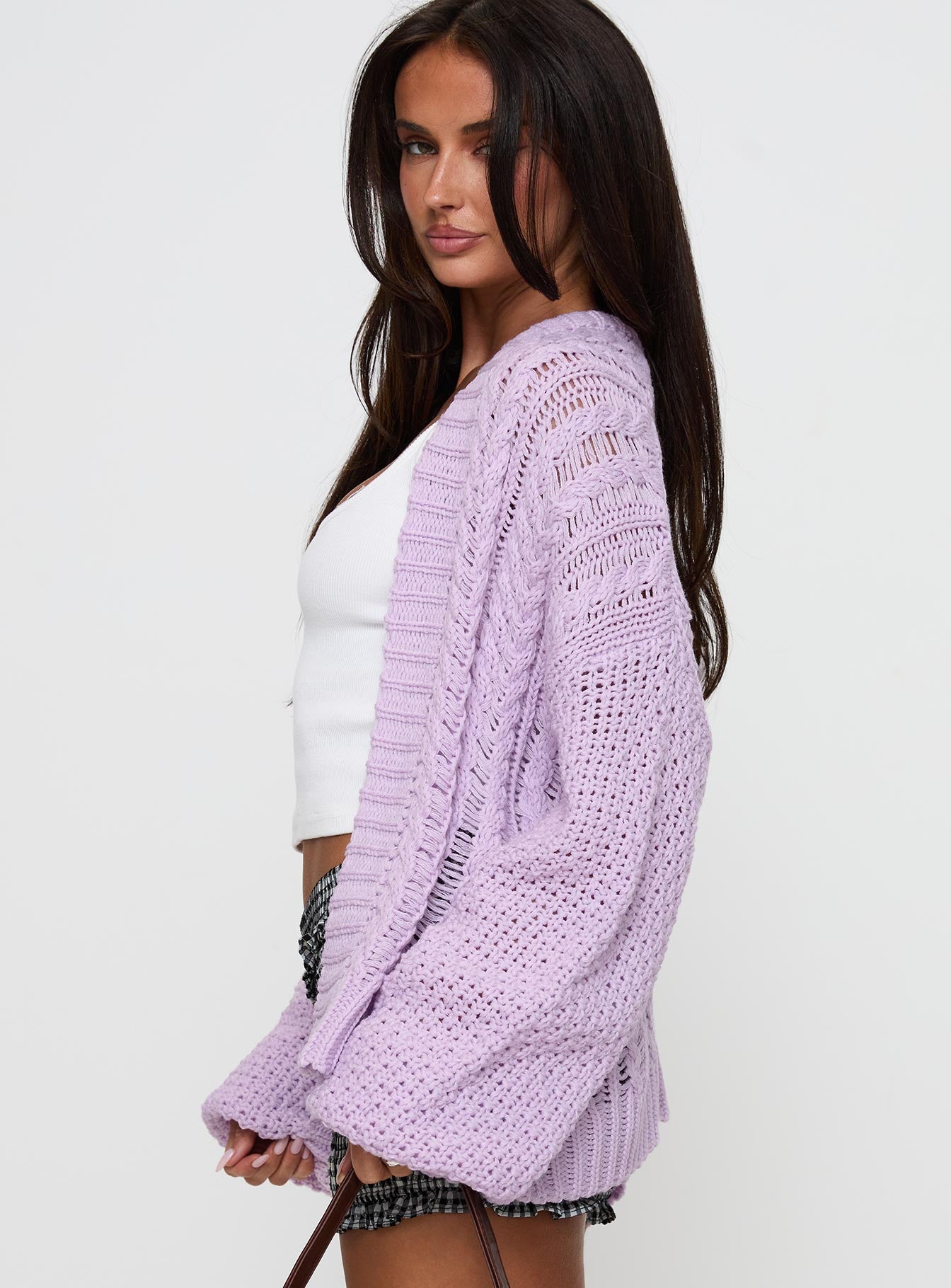 Abner Cable Cardigan Lilac Discount Supply