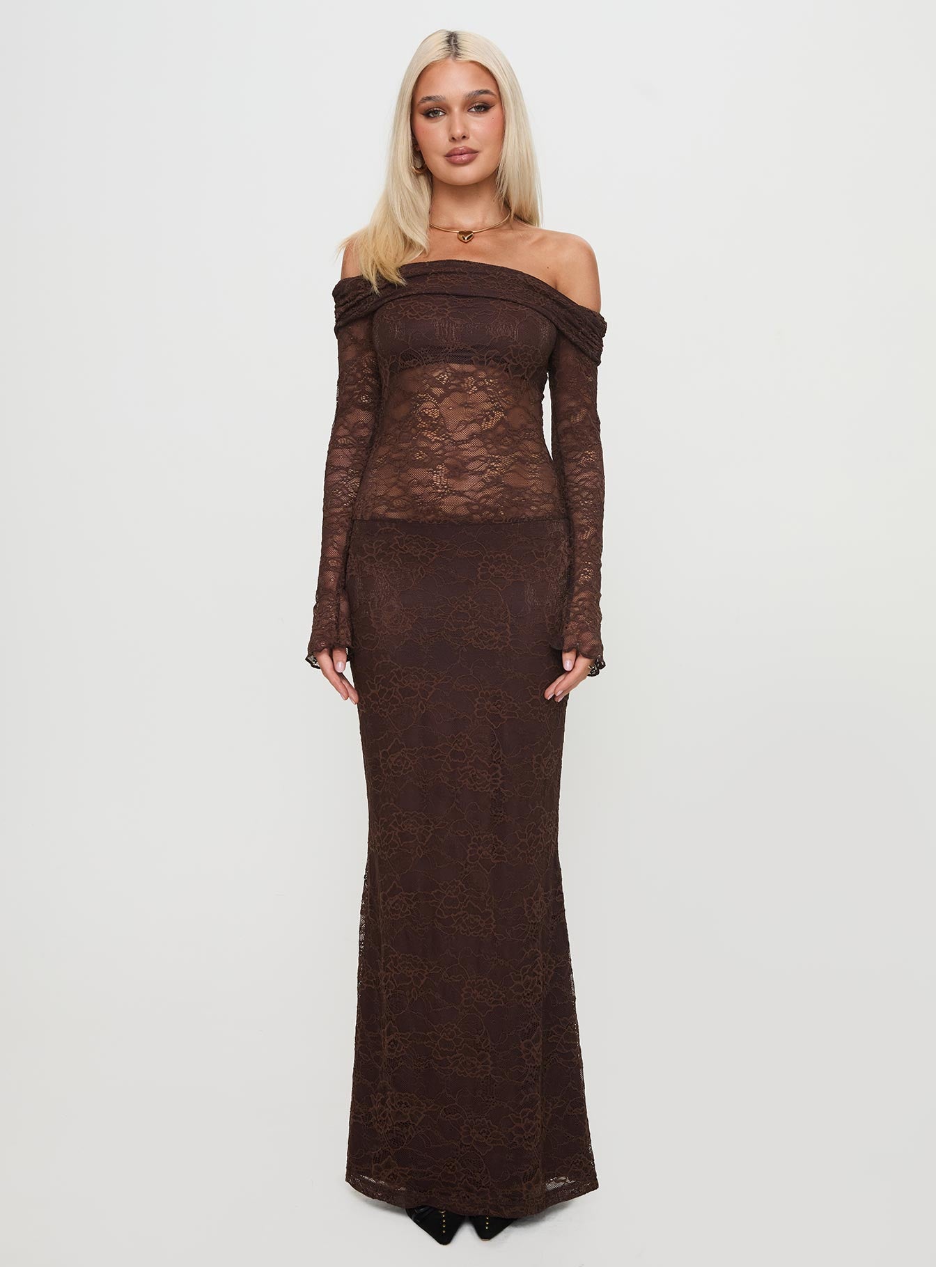 Make Your Mark Off Shoulder Maxi Dress Chocolate Cheap Sale Pay With Visa