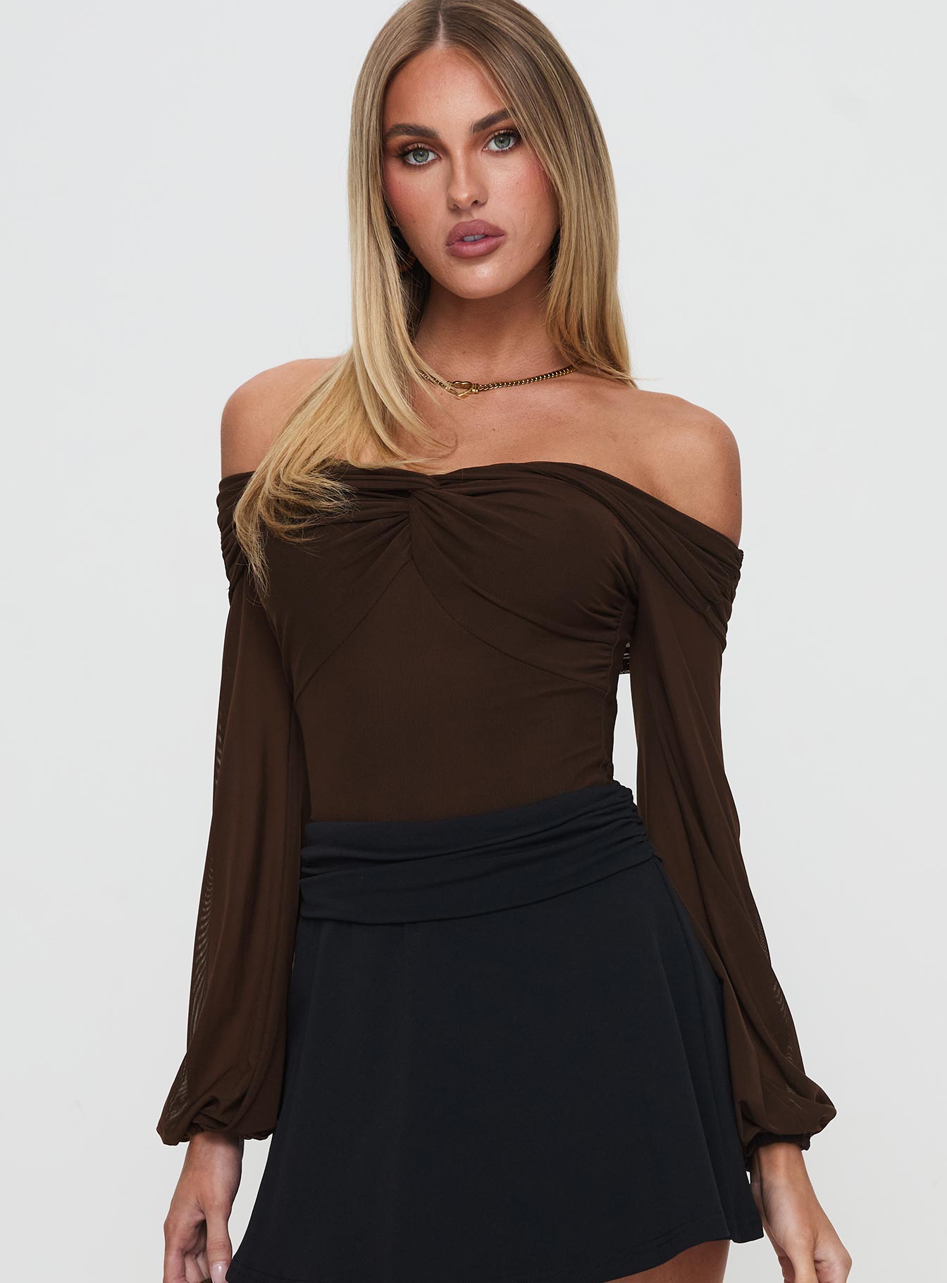 Babette Off The Shoulder Bodysuit Brown Free Shipping In China