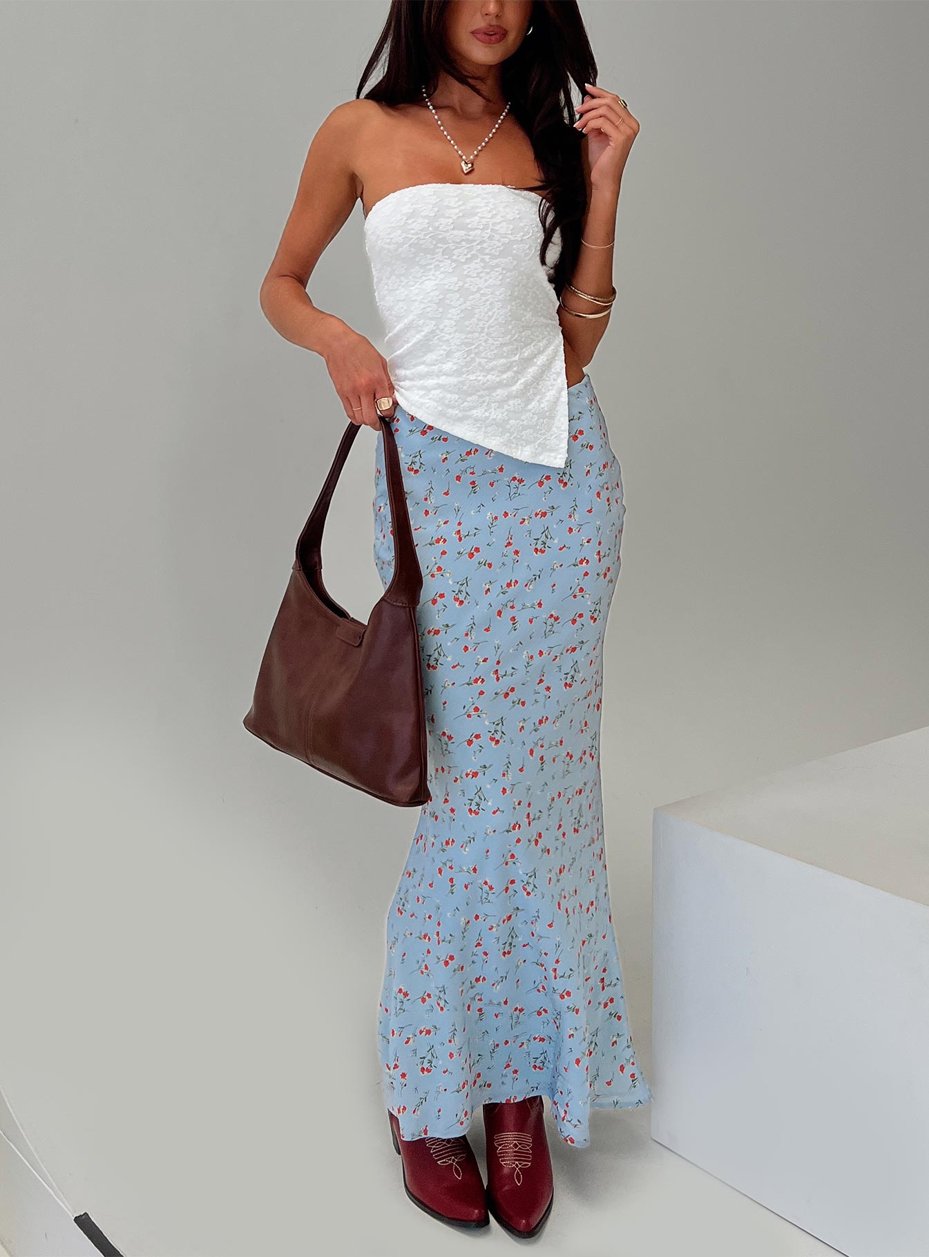 Rotelle Maxi Skirt Blue Floral Authentic