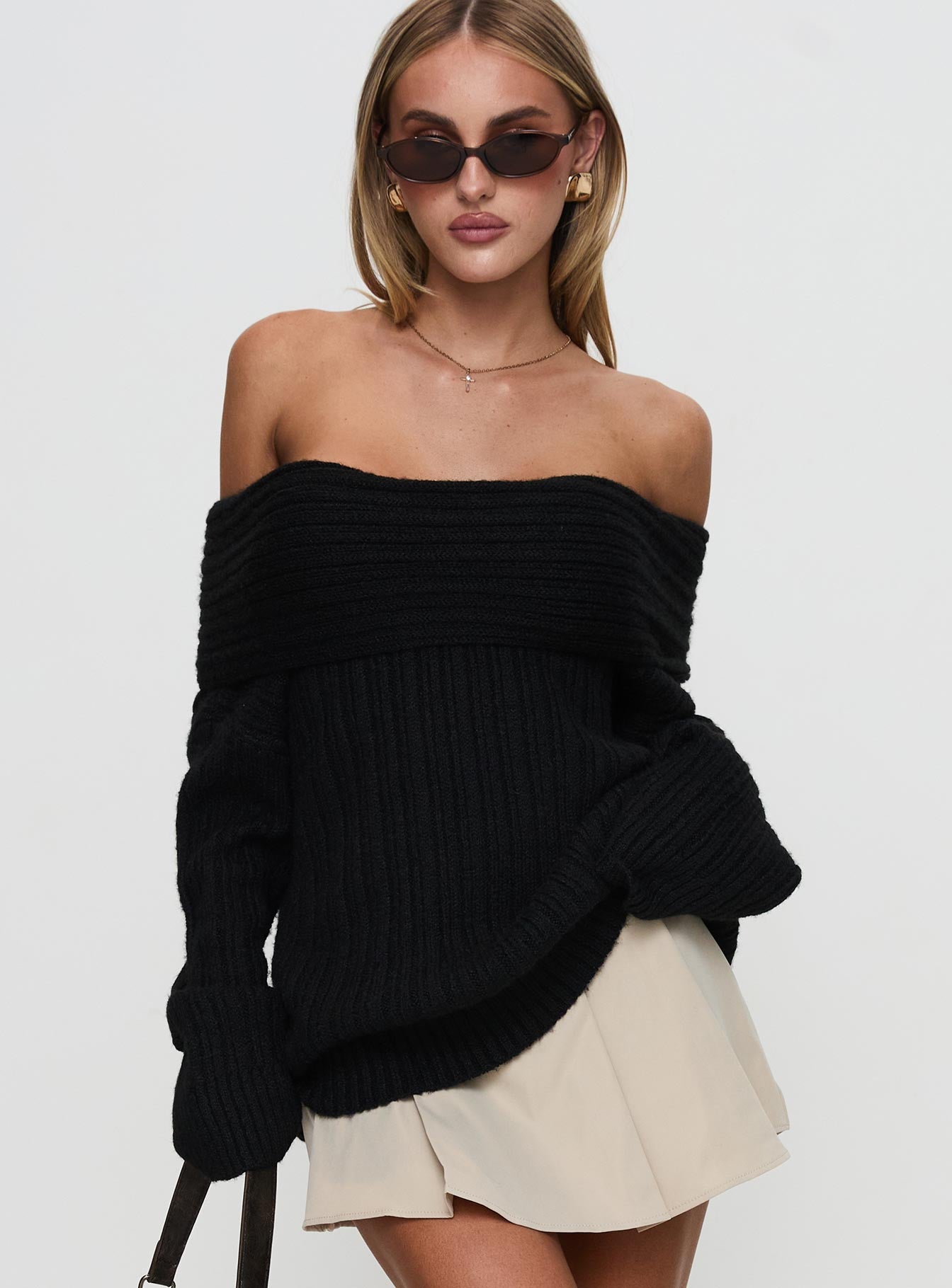 Snowie Off Shoulder Knit Sweater Black Fake Cheap Online