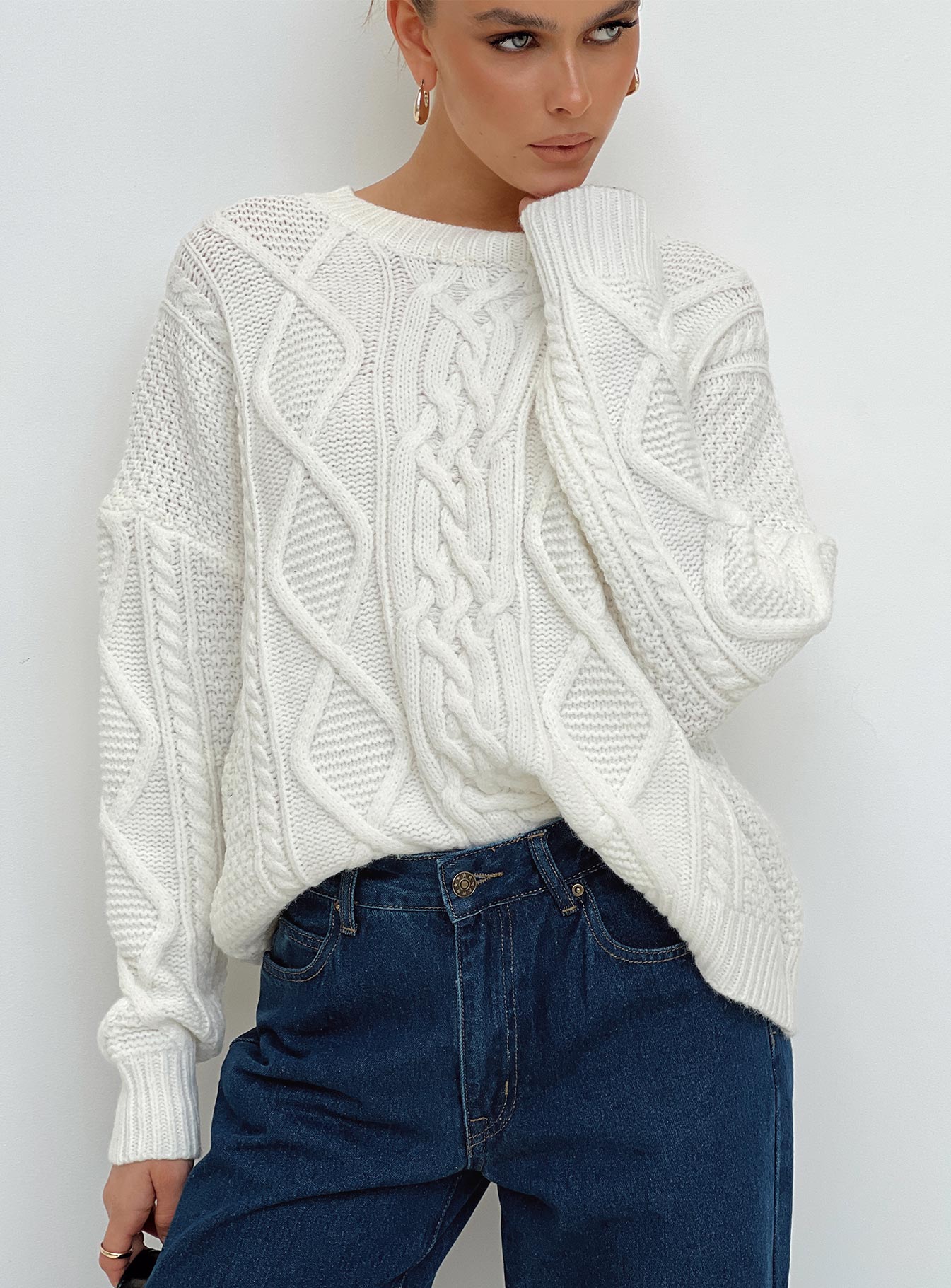 Canlish Cable Sweater Cream Pre Order For Sale