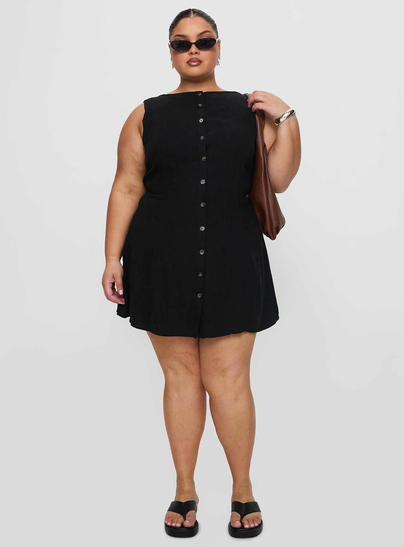 Dollie Linen Mini Dress Black Curve Professional Online