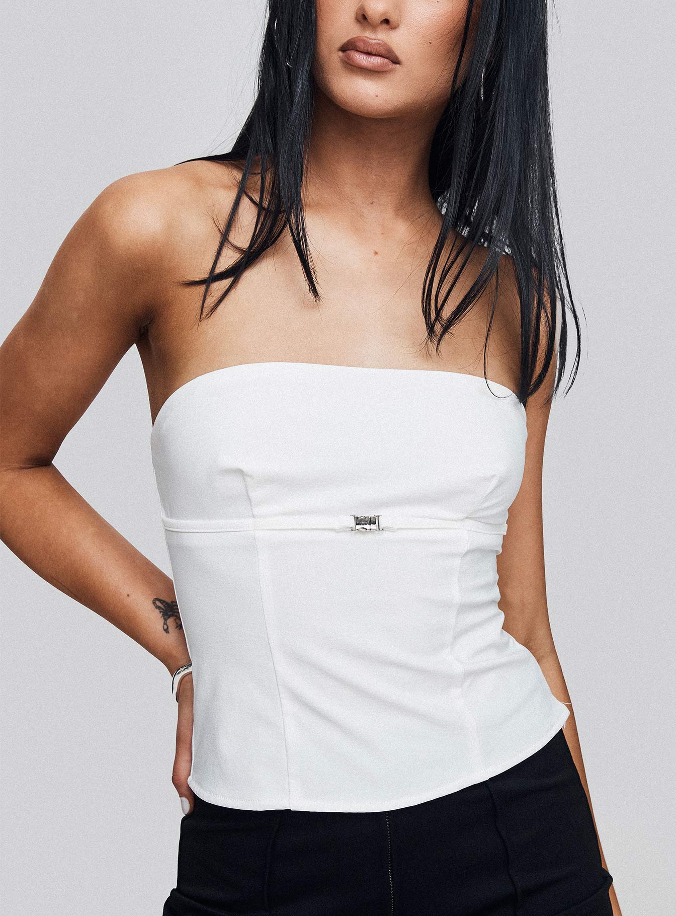 Flounce Strapless Top White Cheap Extremely