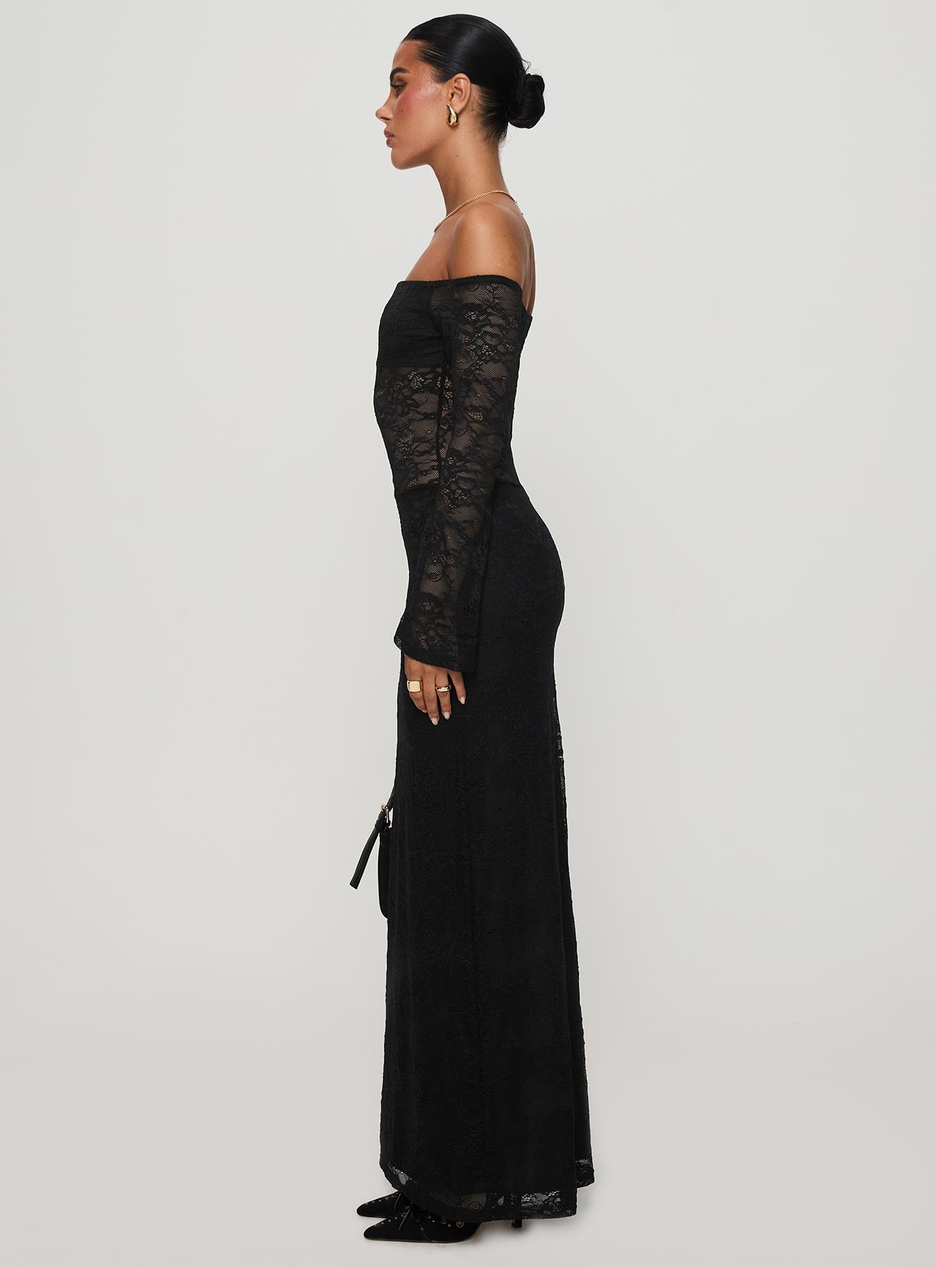 Pinot Grigio Long Sleeve Lace Maxi Dress Black 2025 New For Sale