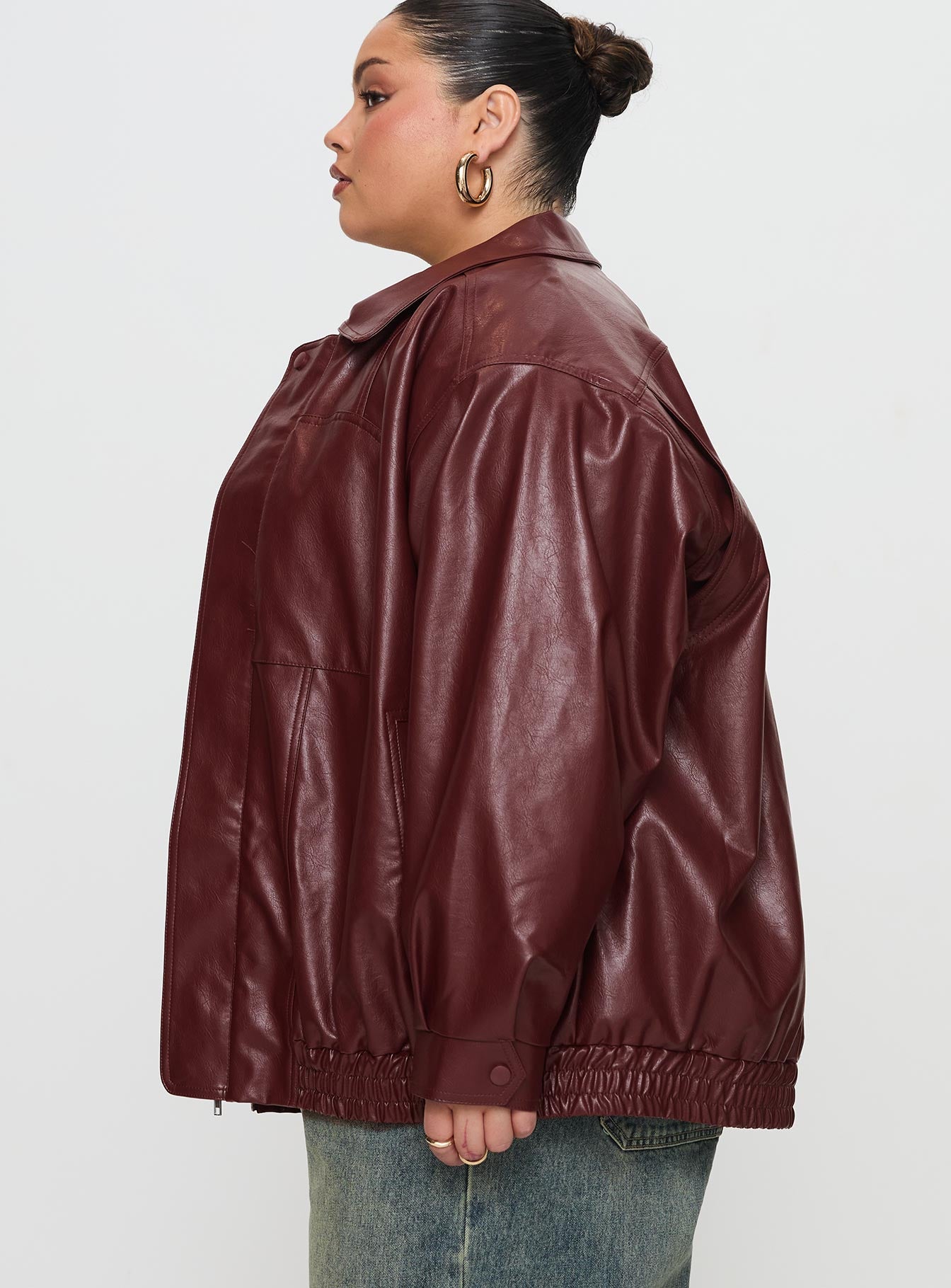 Devija Faux Leather Jacket Burgundy Curve Sale 100% Guaranteed