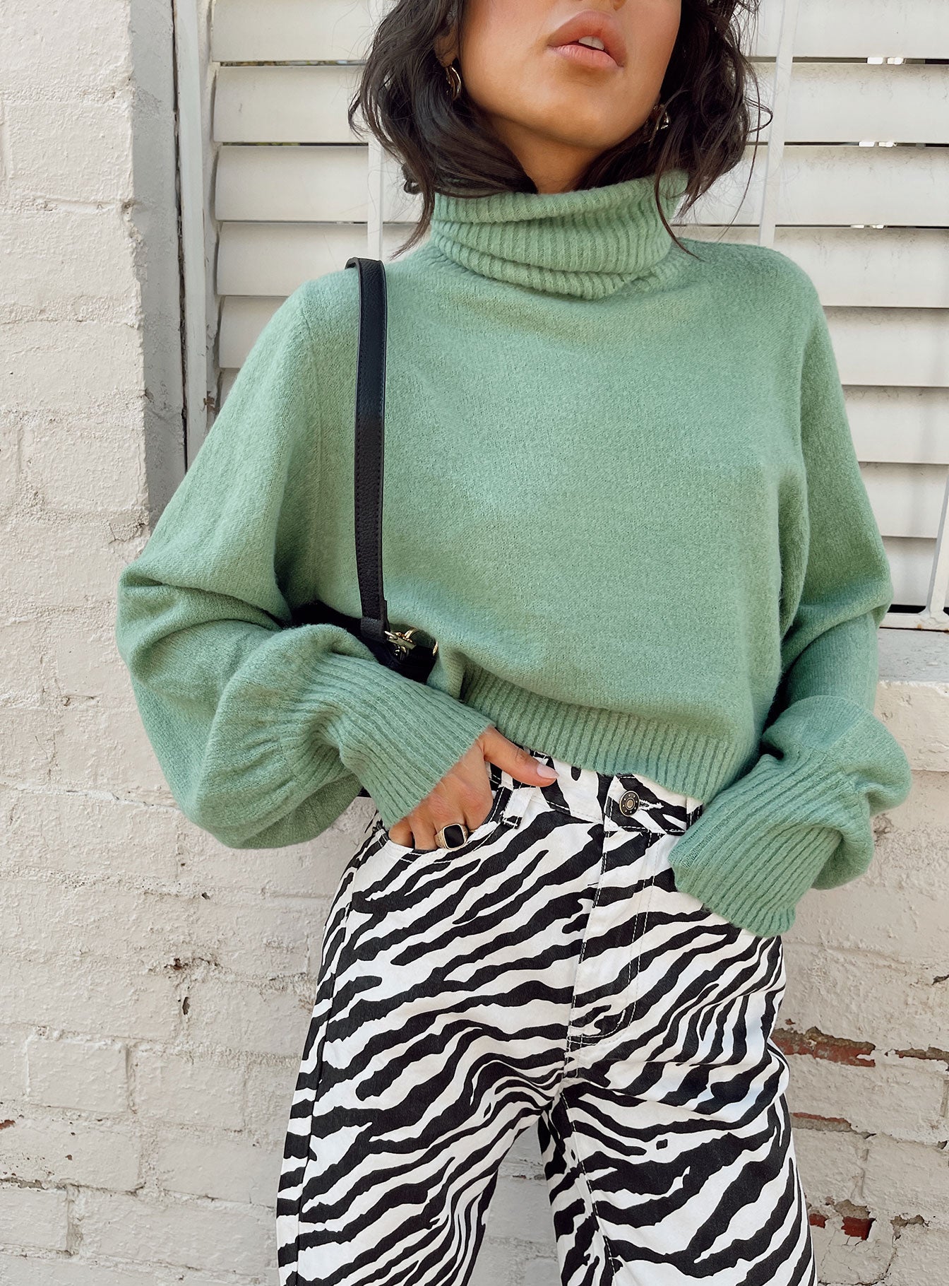 Zahara Cropped Turtleneck Sweater Green Petite Exclusive Online