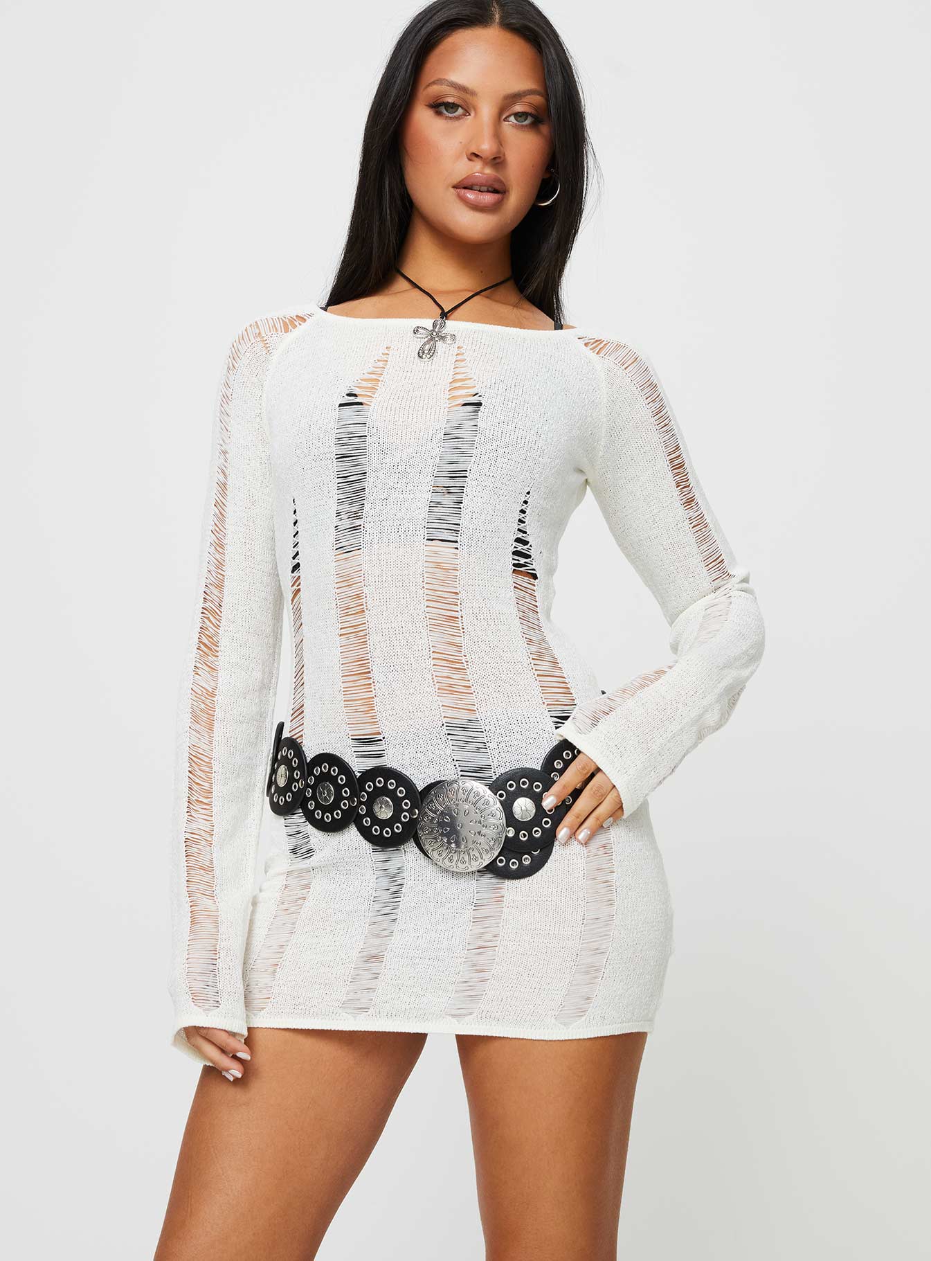 Regie Long Sleeve Mini Dress White Clearance Get To Buy