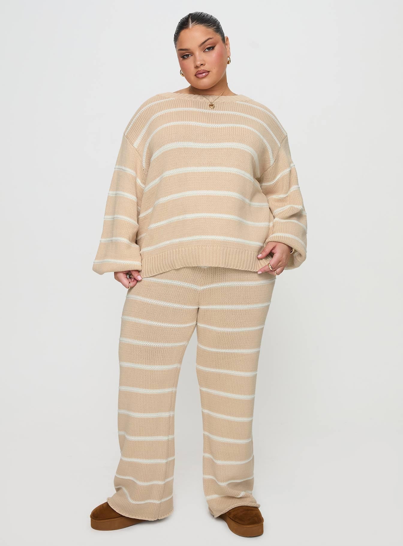 Read Your Mind Knit Sweater Cream Stripe Extremely For Sale