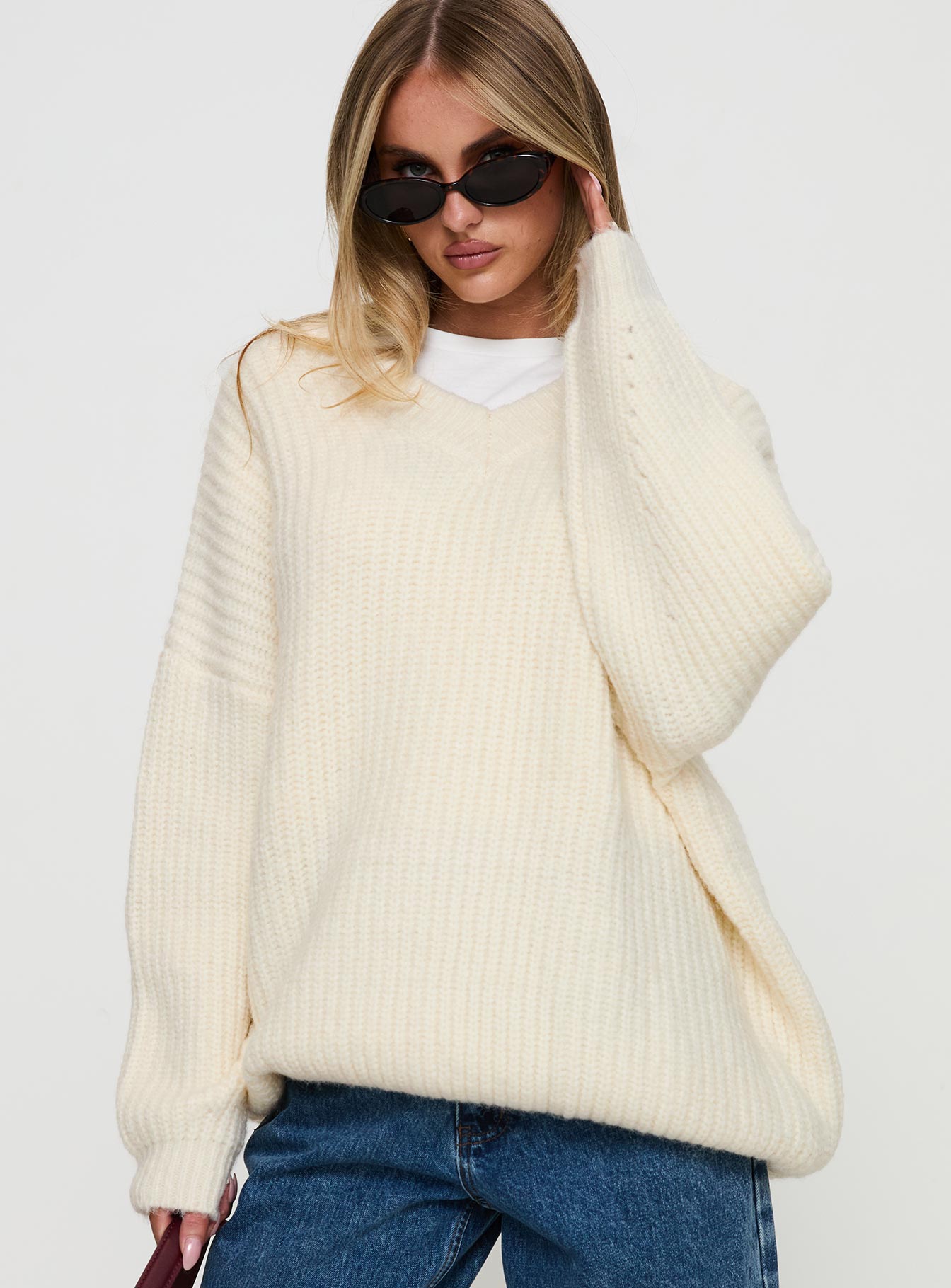 Have It All V Neck Knit Sweater Cream Best Store To Get Sale Online