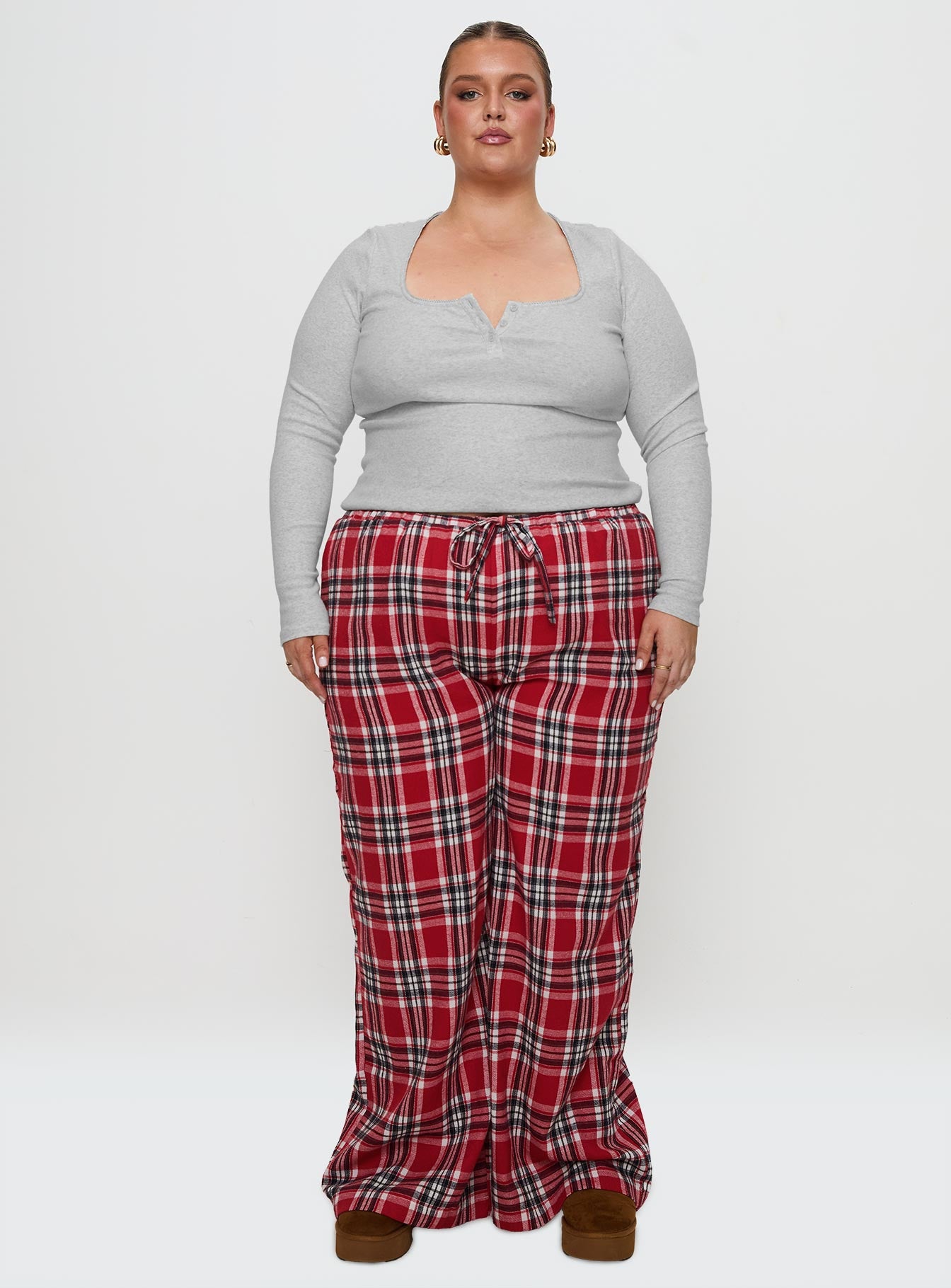 In The Morning Sleep Pant Red Check Curve Outlet 2025 Unisex