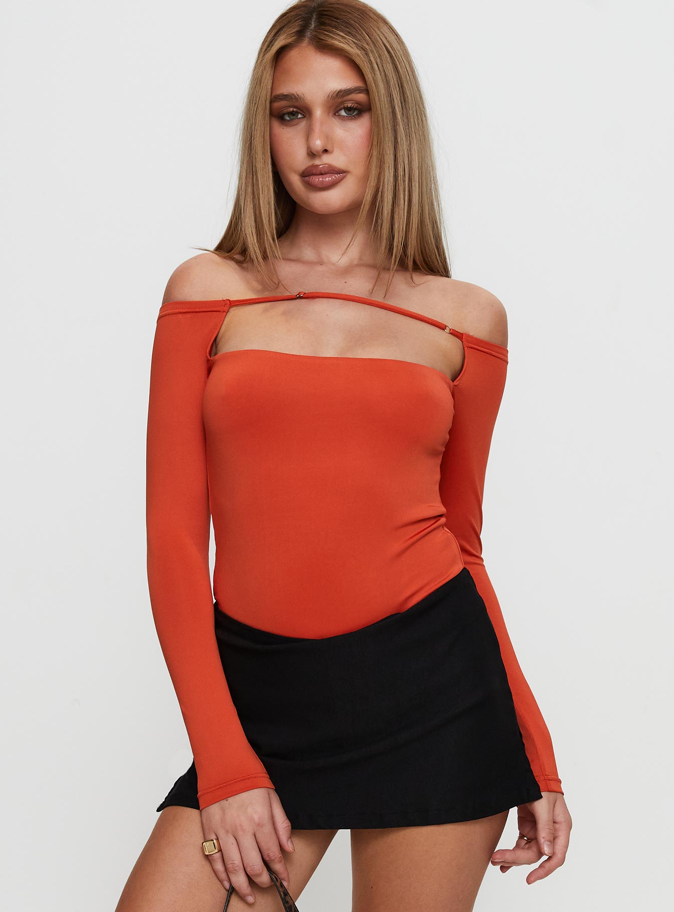 Degree Of Seperation Buckle Detail Long Sleeve Bodysuit Orange Huge Surprise Cheap Pice