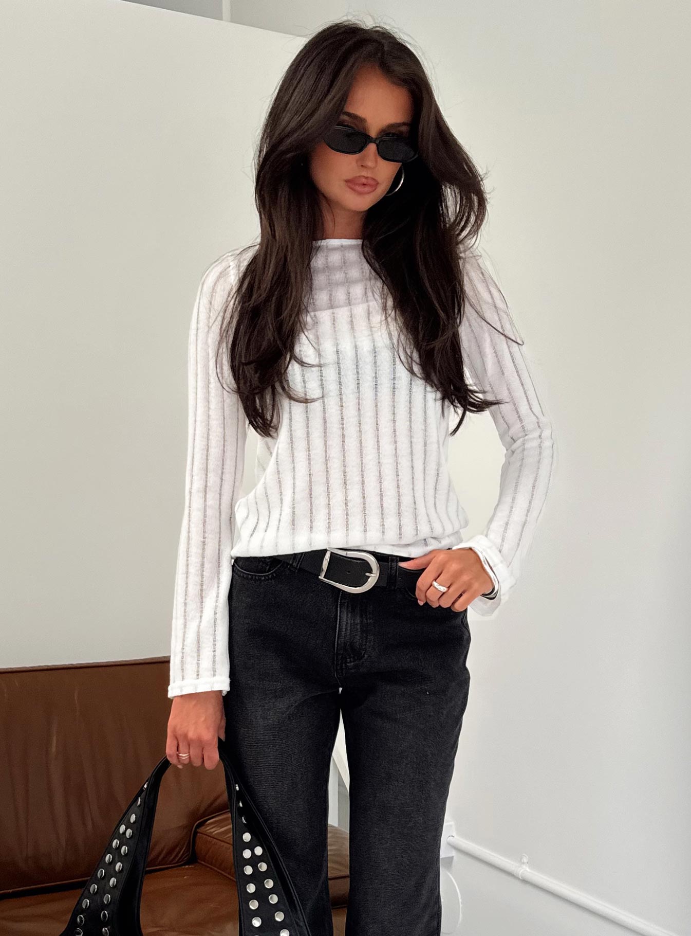 Tuppence Ribbed Long Sleeve Top White 2025 Online