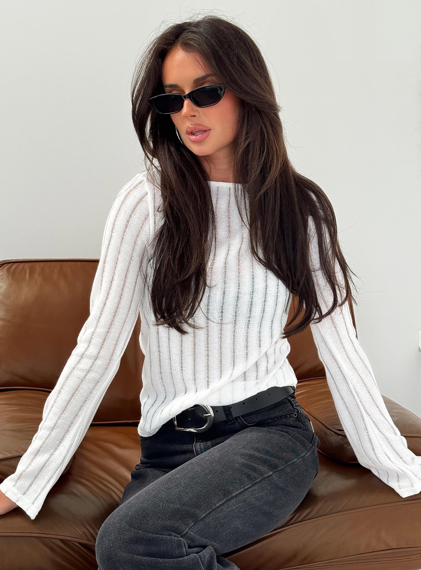 Tuppence Ribbed Long Sleeve Top White 2025 Online